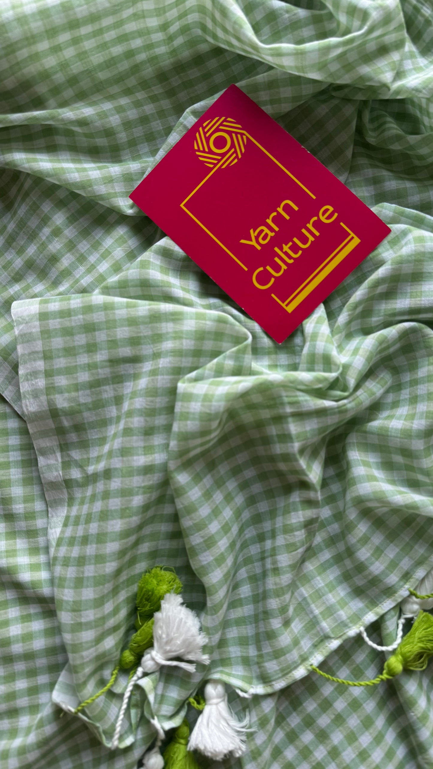 Light green and white checkered mul cotton saree  - YCBCMCCMA27