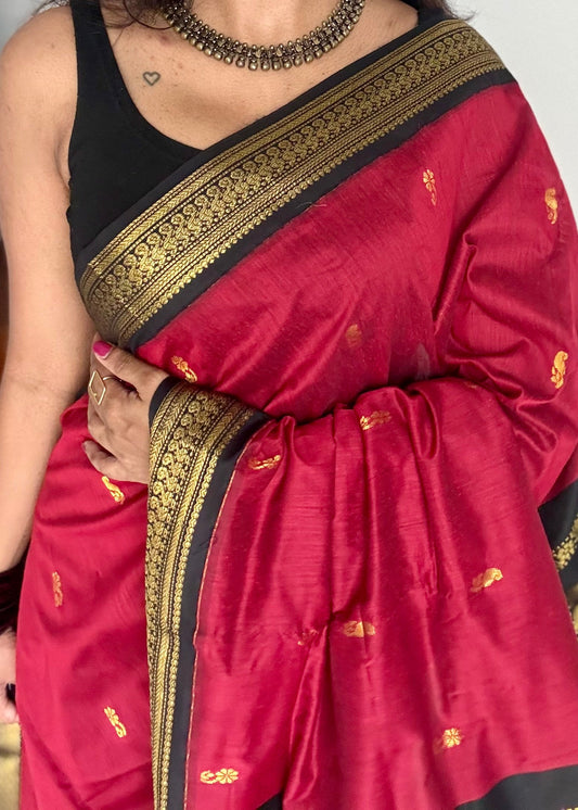 Red with black, cotton silk - YCCOTNOCKCS16