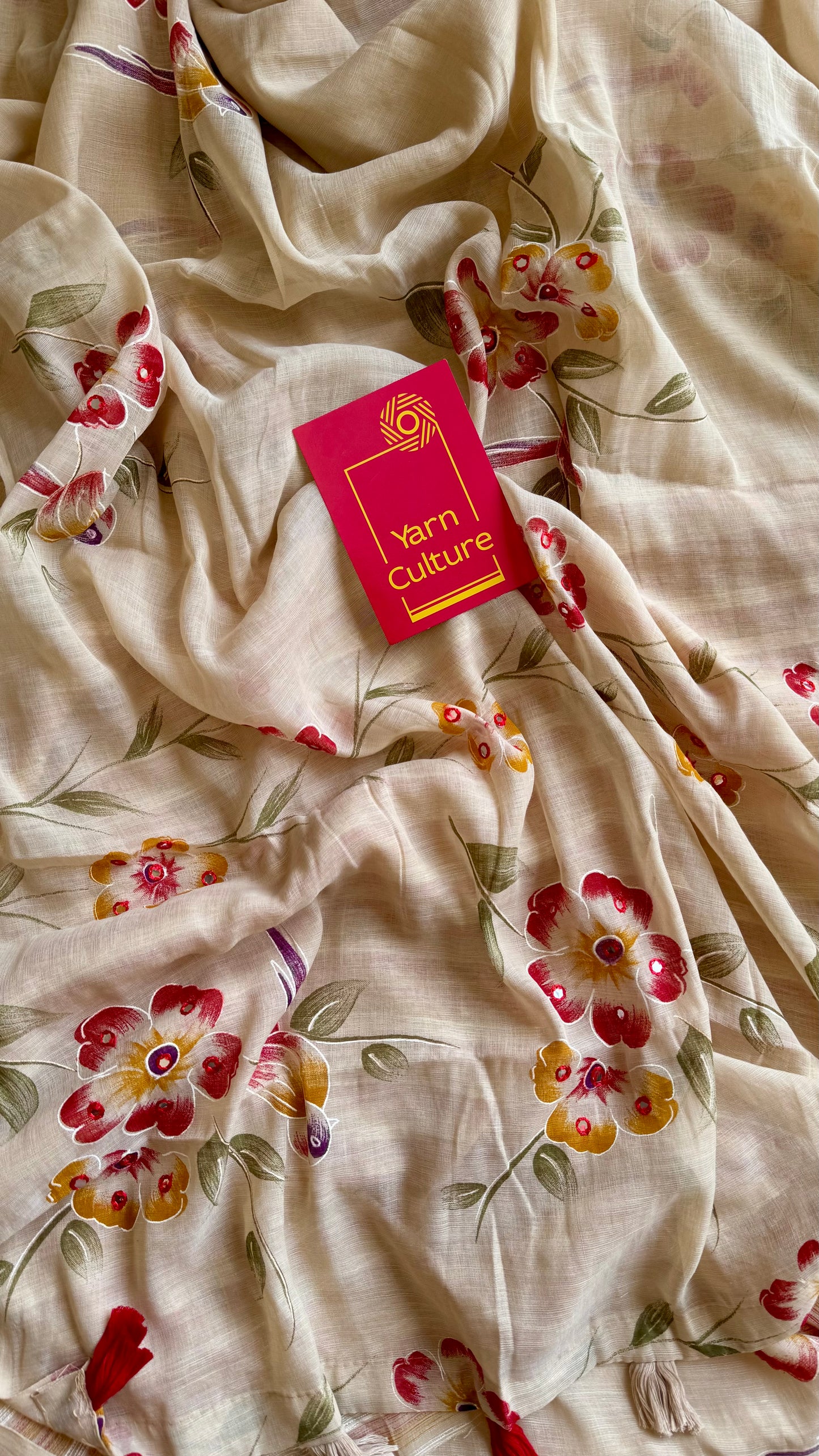 Sandal soft flowy saree, with multicoloured floral prints - YCIEON86