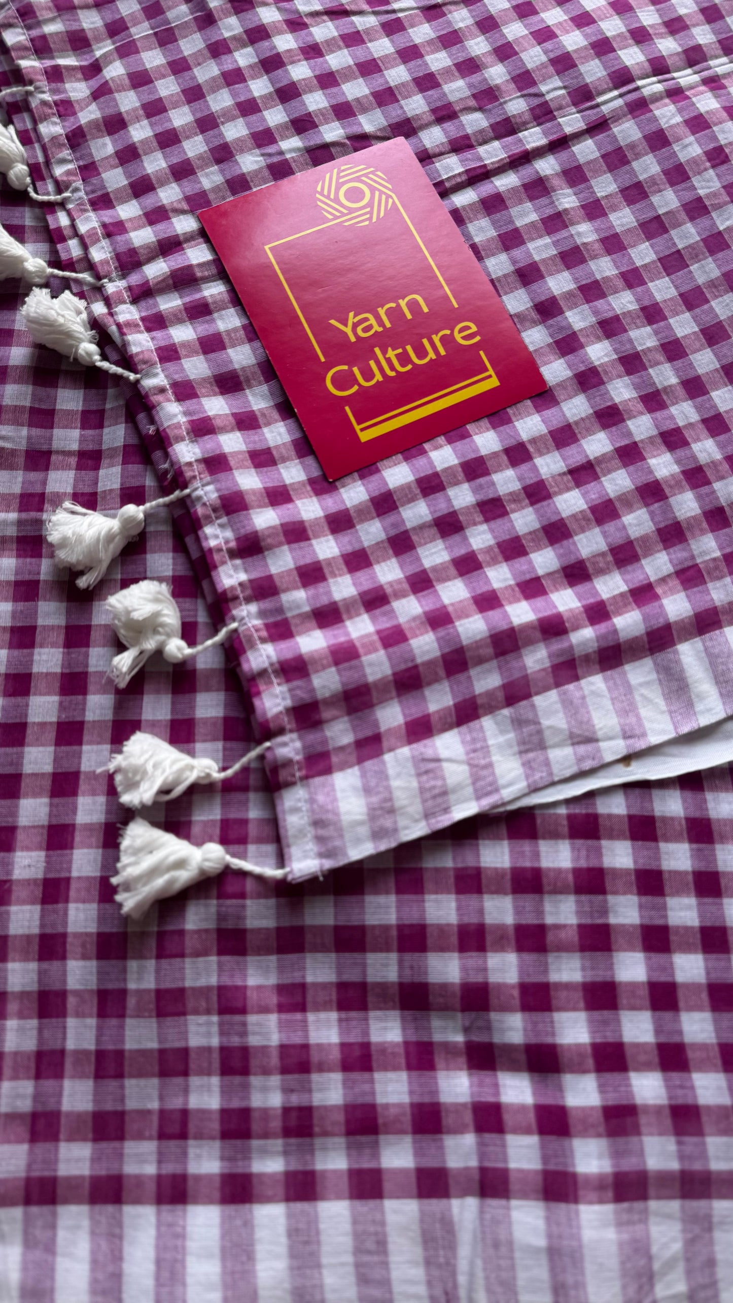 Purple and white checkered mul cotton saree  - YCBCMCCMA30