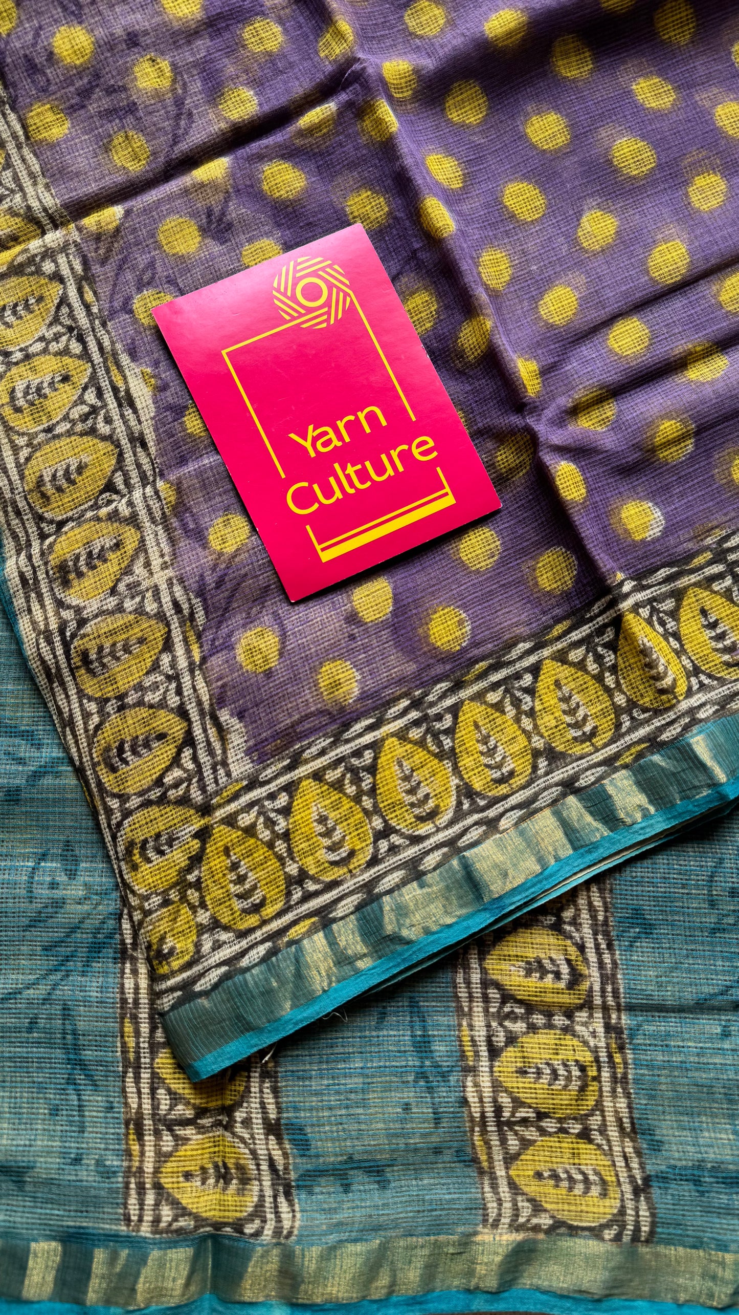 Jamun Gola - Purple with yellow kota doria, with gold zari border - YCTORKDAP13