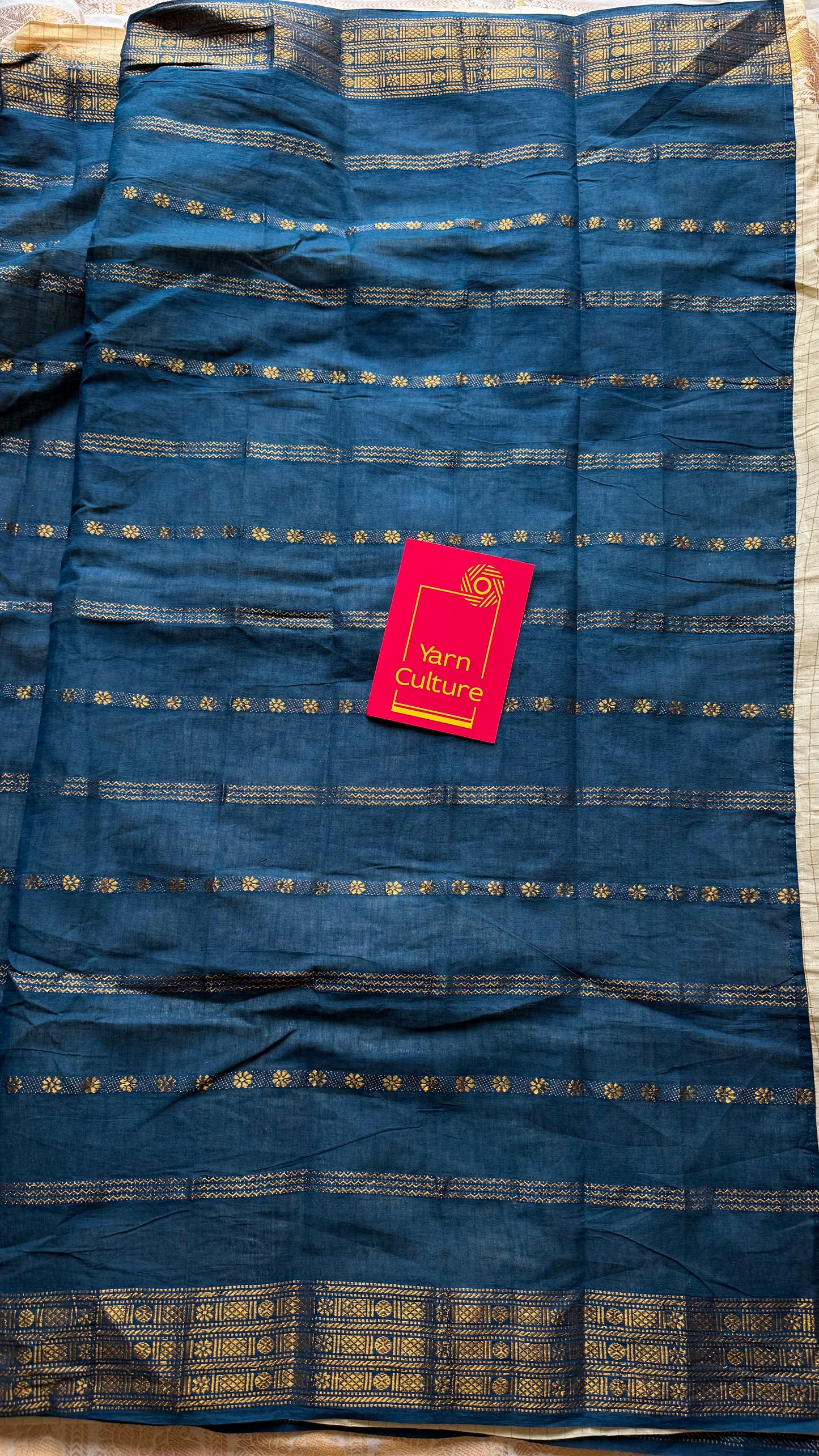 Ivory and teal, sungudi cotton half-half saree - YCCOTNIDMA311