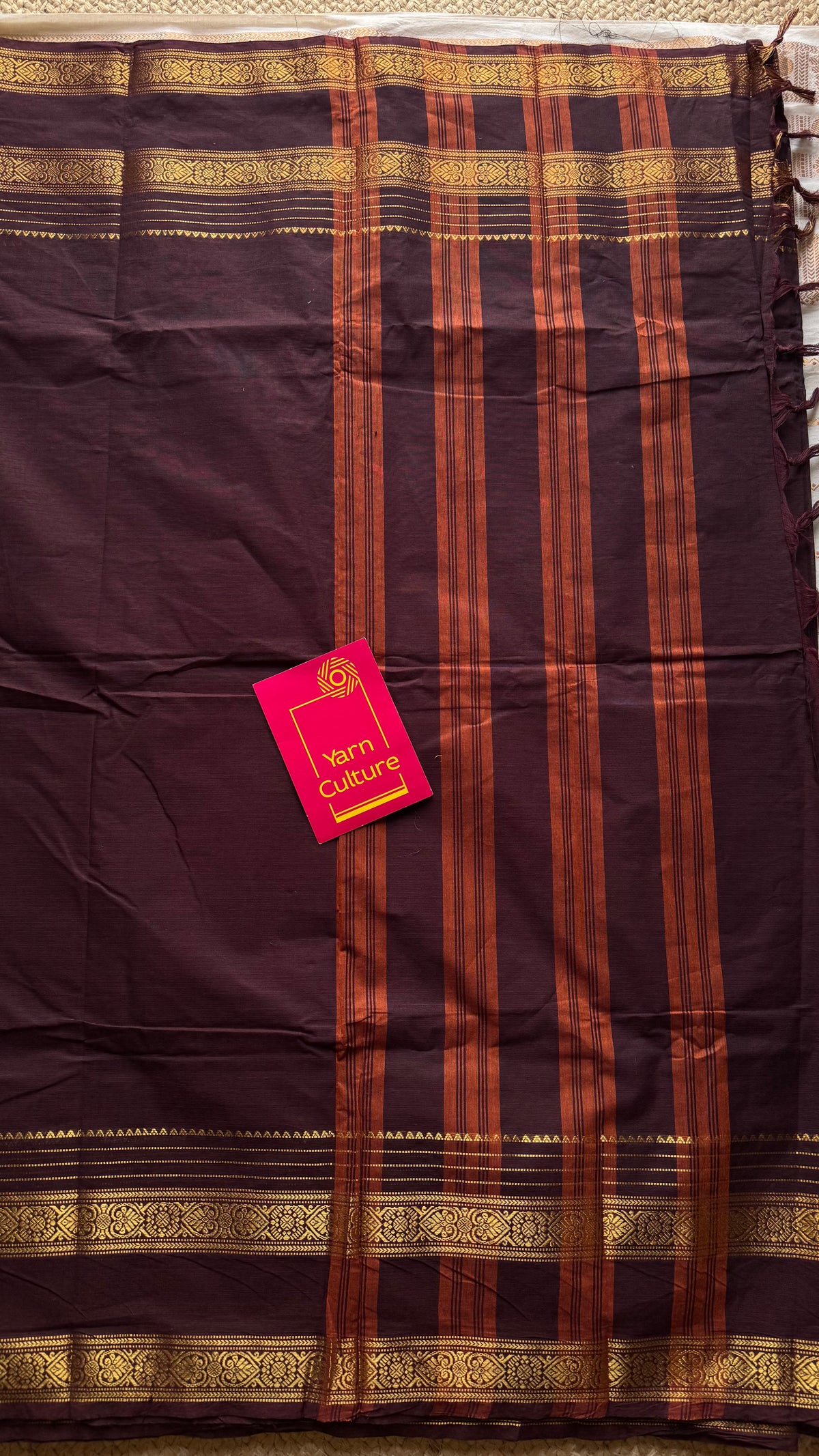 Purple brown with gap zari border, kanchi cotton saree - YCCOTNCCOC121