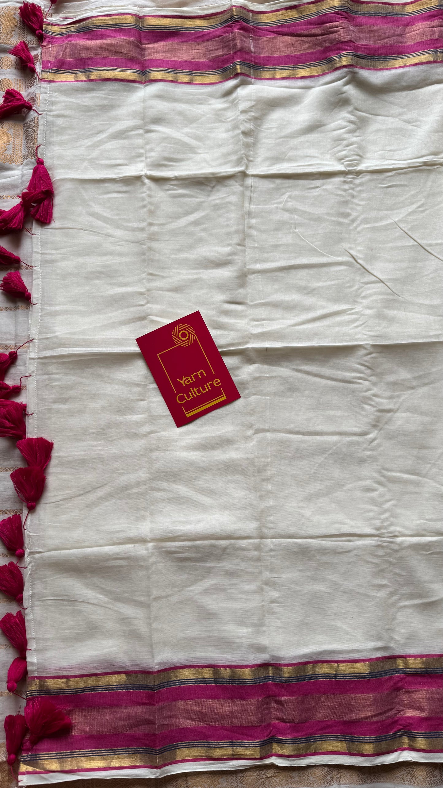 Ivory mul saree, hot pink and gold border  - YCIEON25