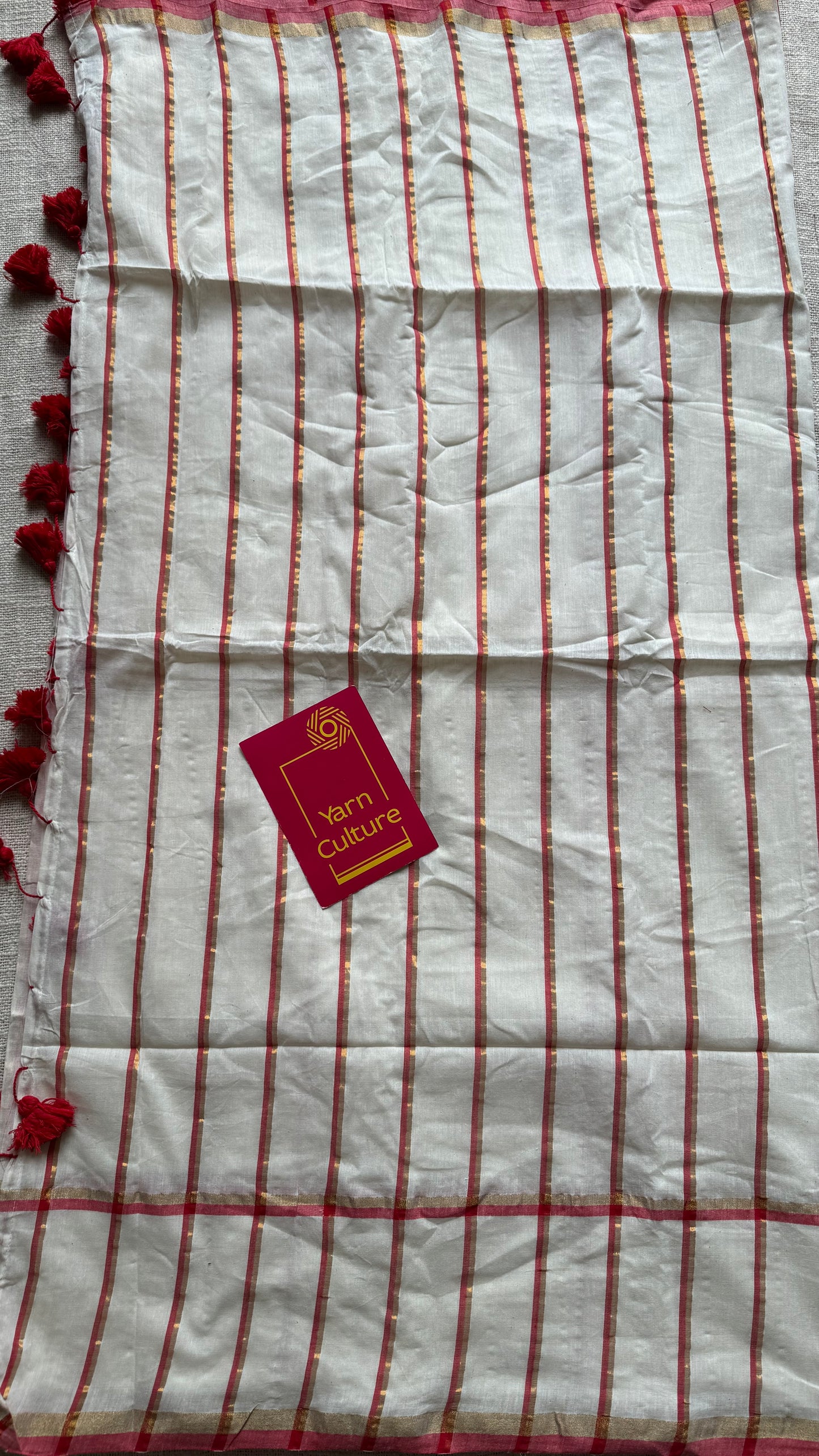Cream with red and gold stripes, soft cotton silk - YCBCDP16