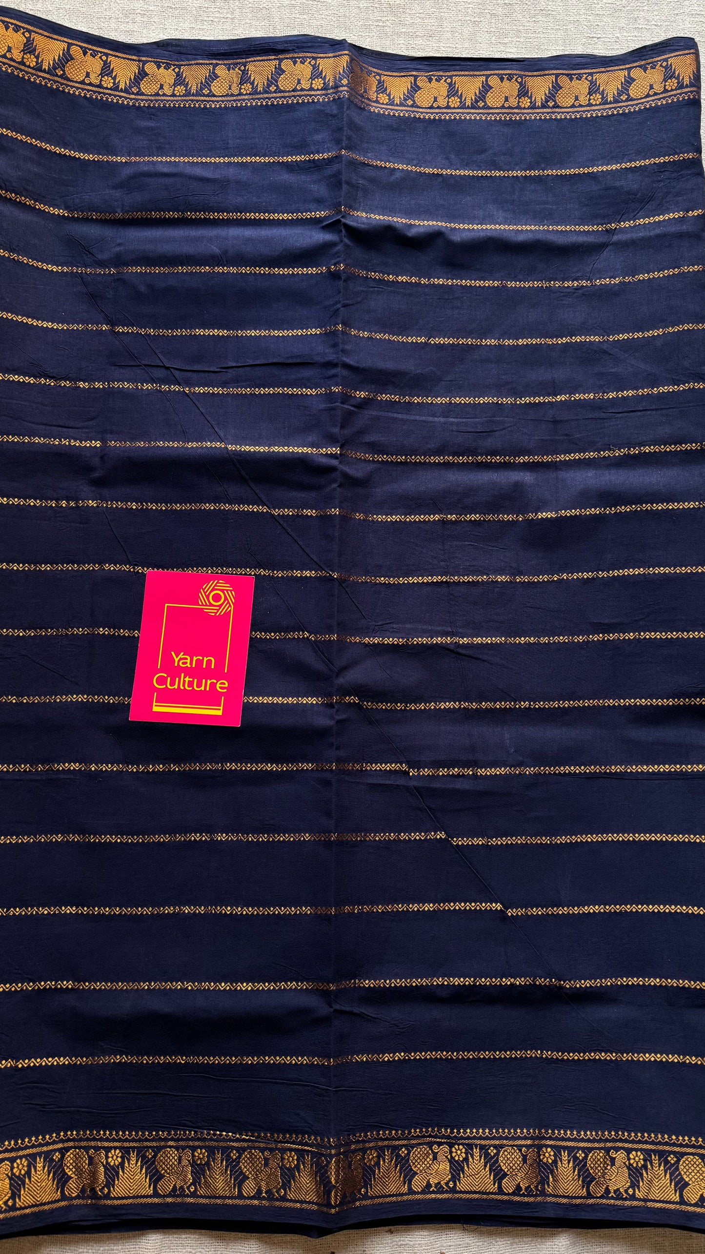 Dark blue velthaari patterned kattuchayam dyed madurai cotton saree - YCCOTNMSFE134