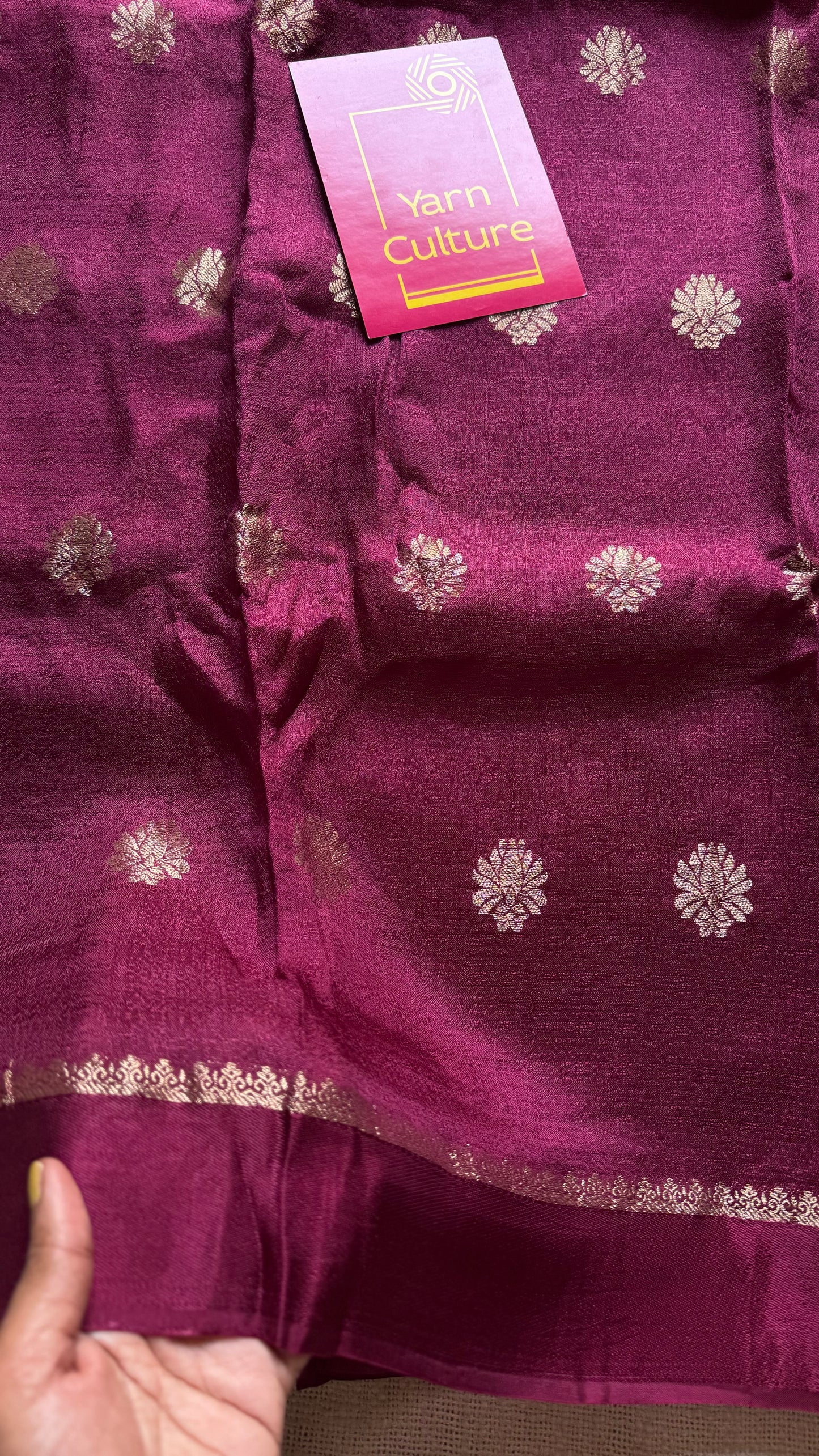 Dark wine in viscose soft silk with satin border, jacquard zari motifs - YCDOSFE198