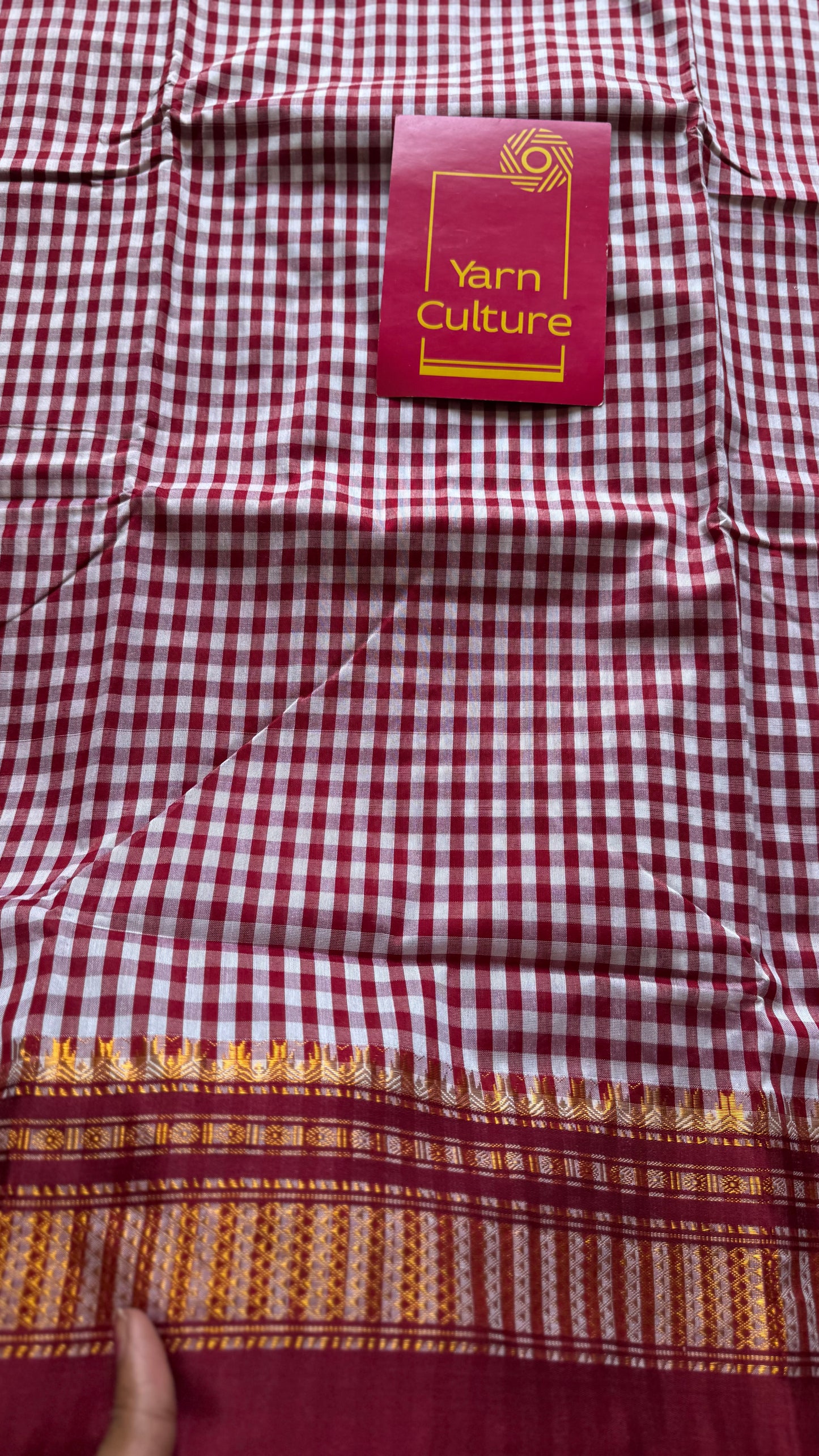 llkal maroon and white checks with chikki paras border, soft cotton with art silk blend - YCLOKICAP230