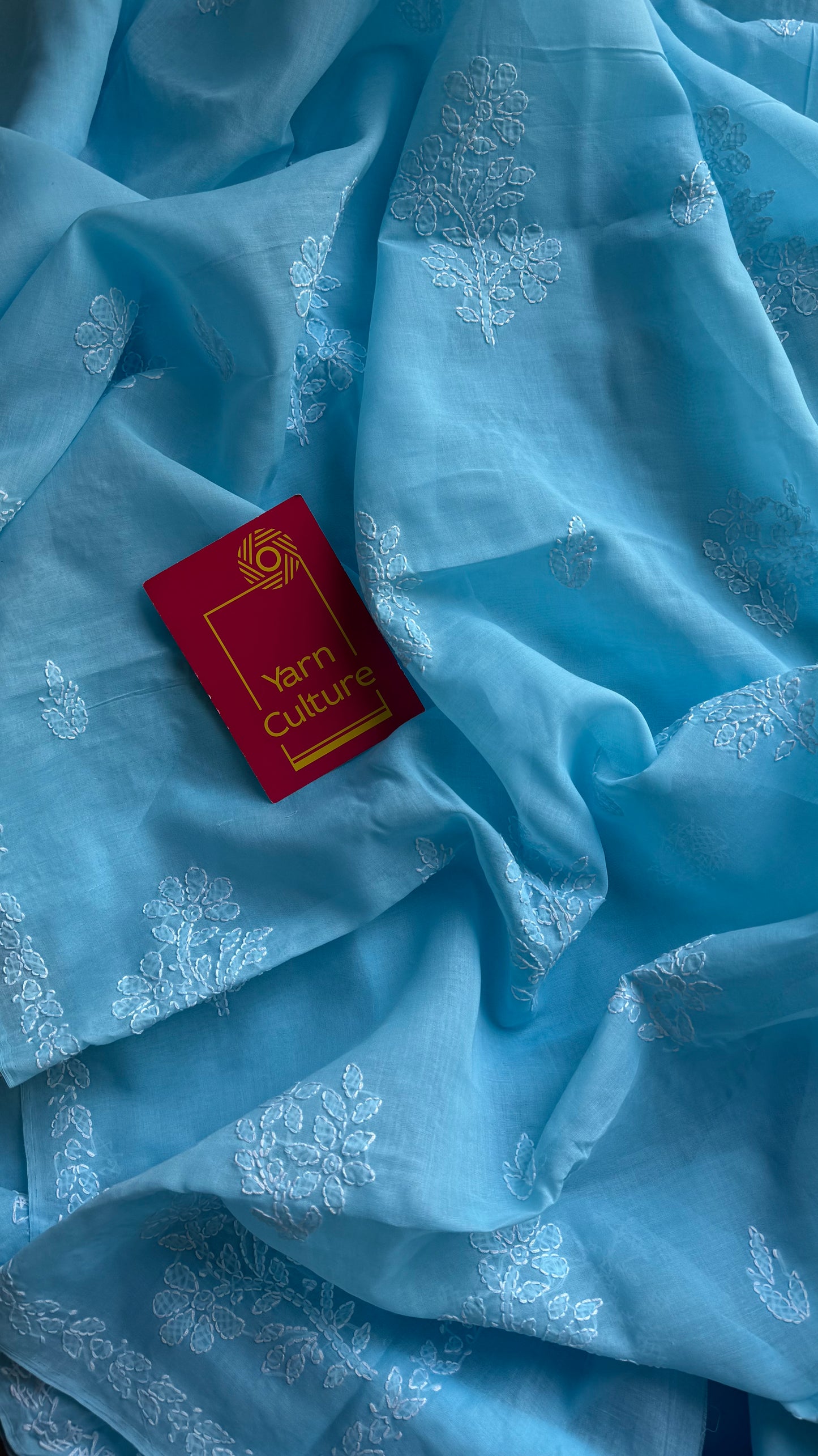 Falak - sky blue hand-embroidered chikankari cotton saree - YCLCKFE424