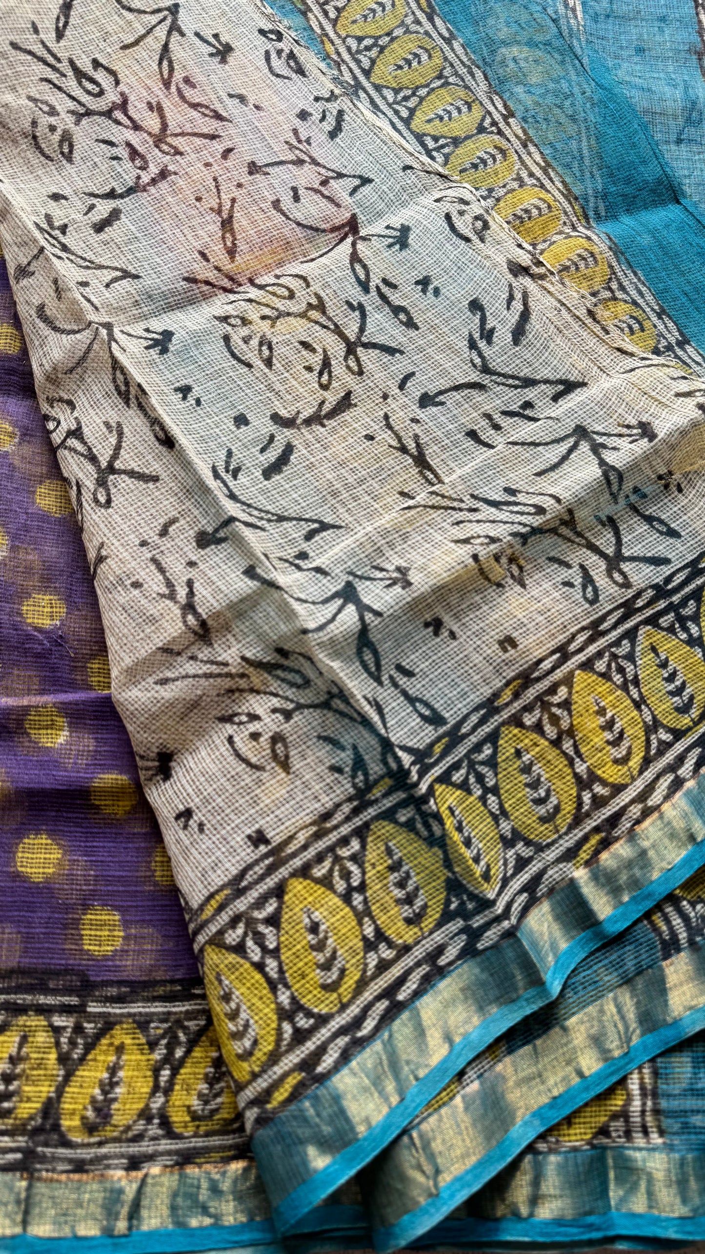 Jamun Gola - Purple with yellow kota doria, with gold zari border - YCTORKDAP13