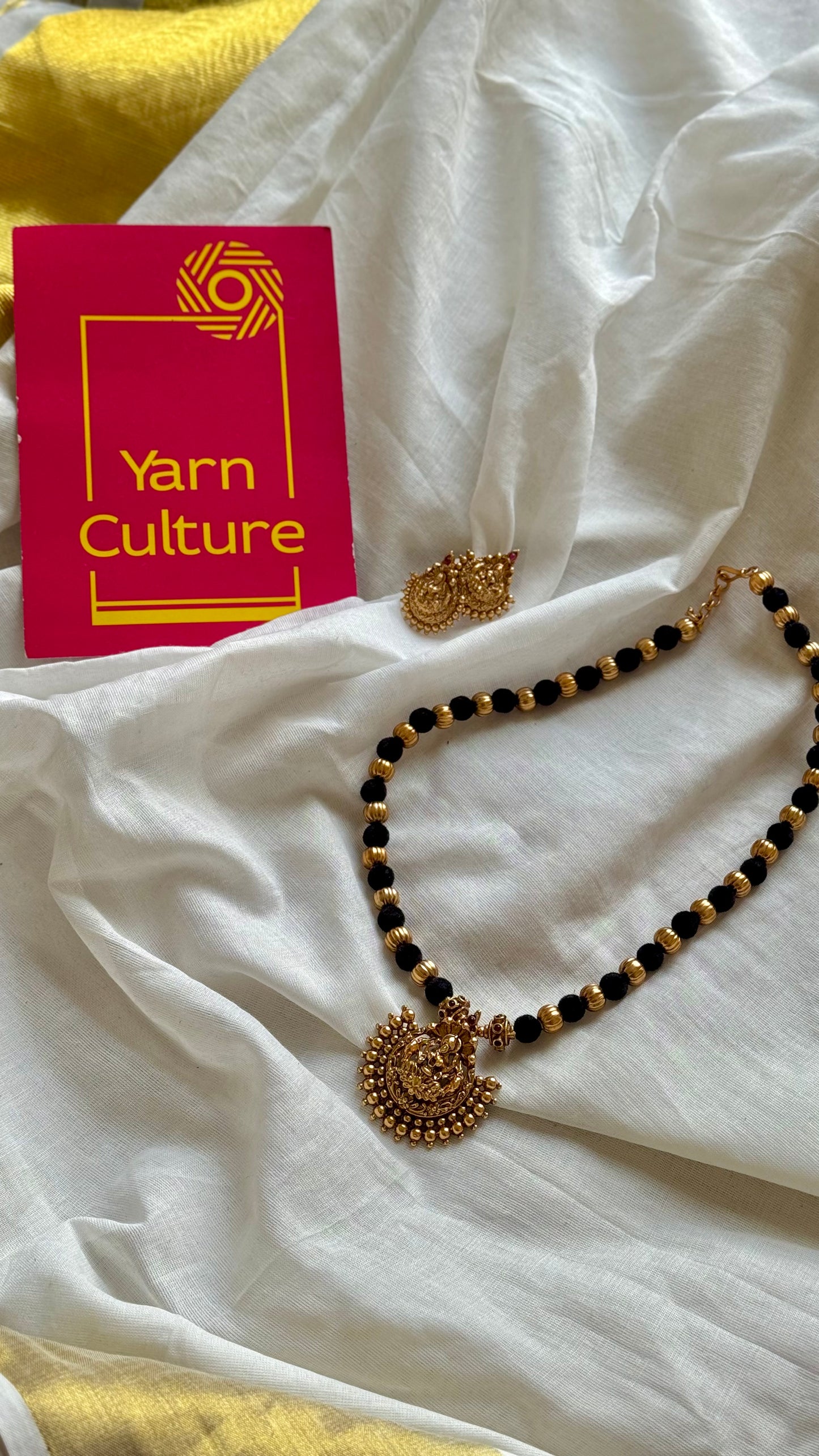 Black with gold beads, temple pendant in antique gold finish neckpiece - YCGPNP645