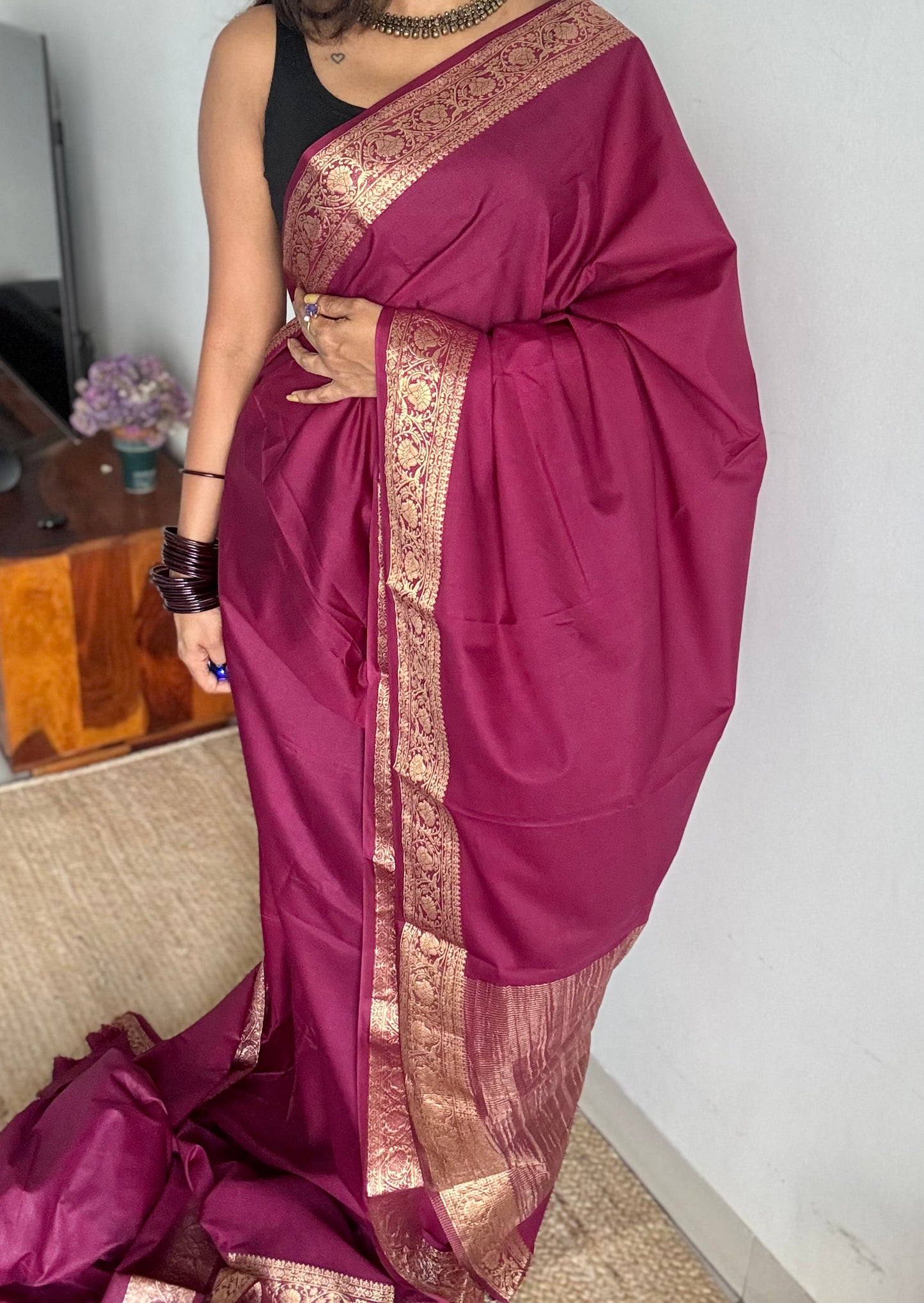 Maroon Mysore semi crepe silk saree - YCLOKFE242