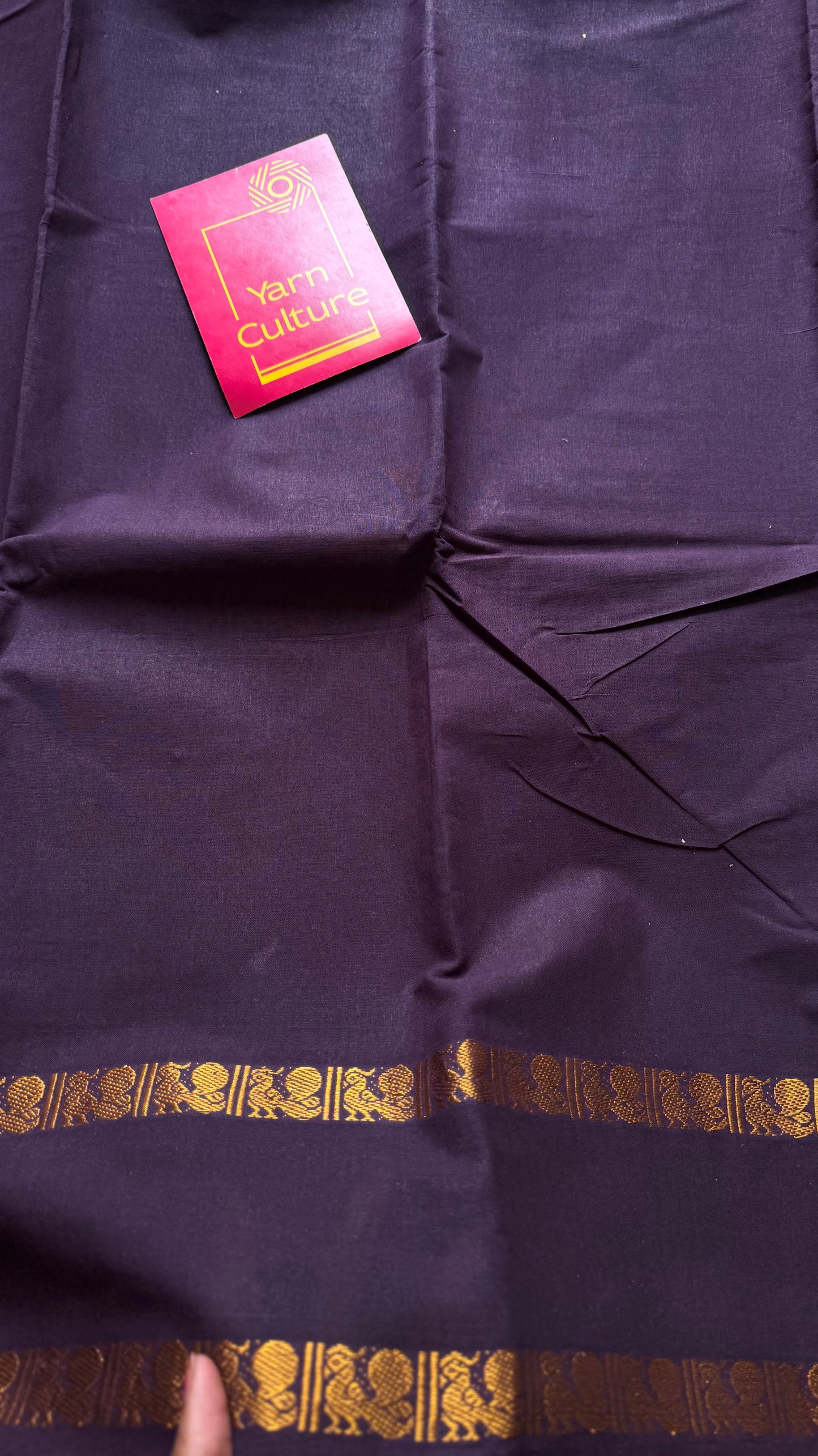 Purple brown rettaipettu peacock gap border, kattuchayam dyed madurai cotton saree  - YCCOTNMSAP98
