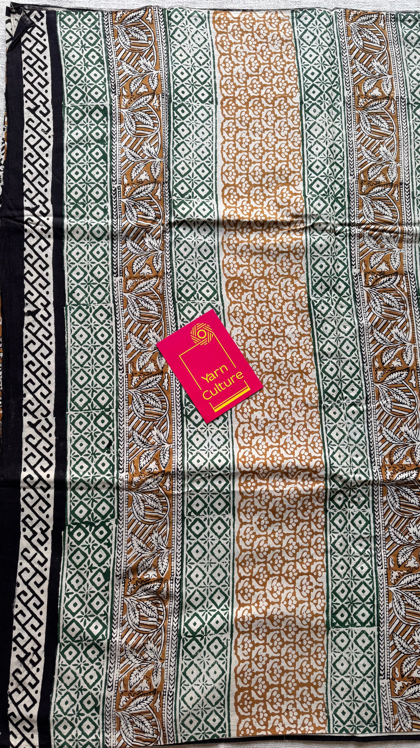 Raah - black and white to earthy brown, half half pattern, block print, soft cotton - YCWOTDNOBP93