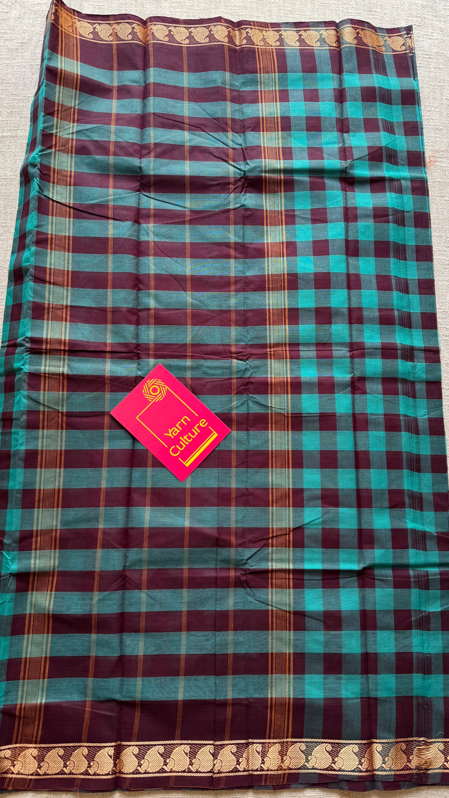 Multicolour Chettinad cotton saree with Paalum Pazhamum checks (Aqua Blue, Cyan & Brown) - YCCOTNCCFE151