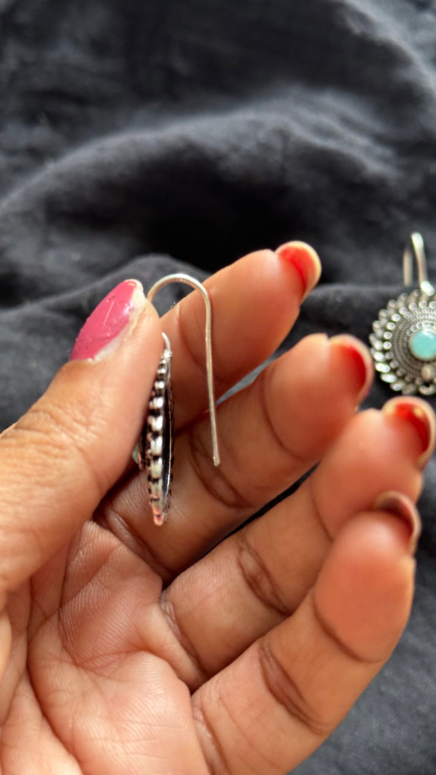 Bugadi clip-on (non pierced), mint stone, oxidised silver - YCOSBU718