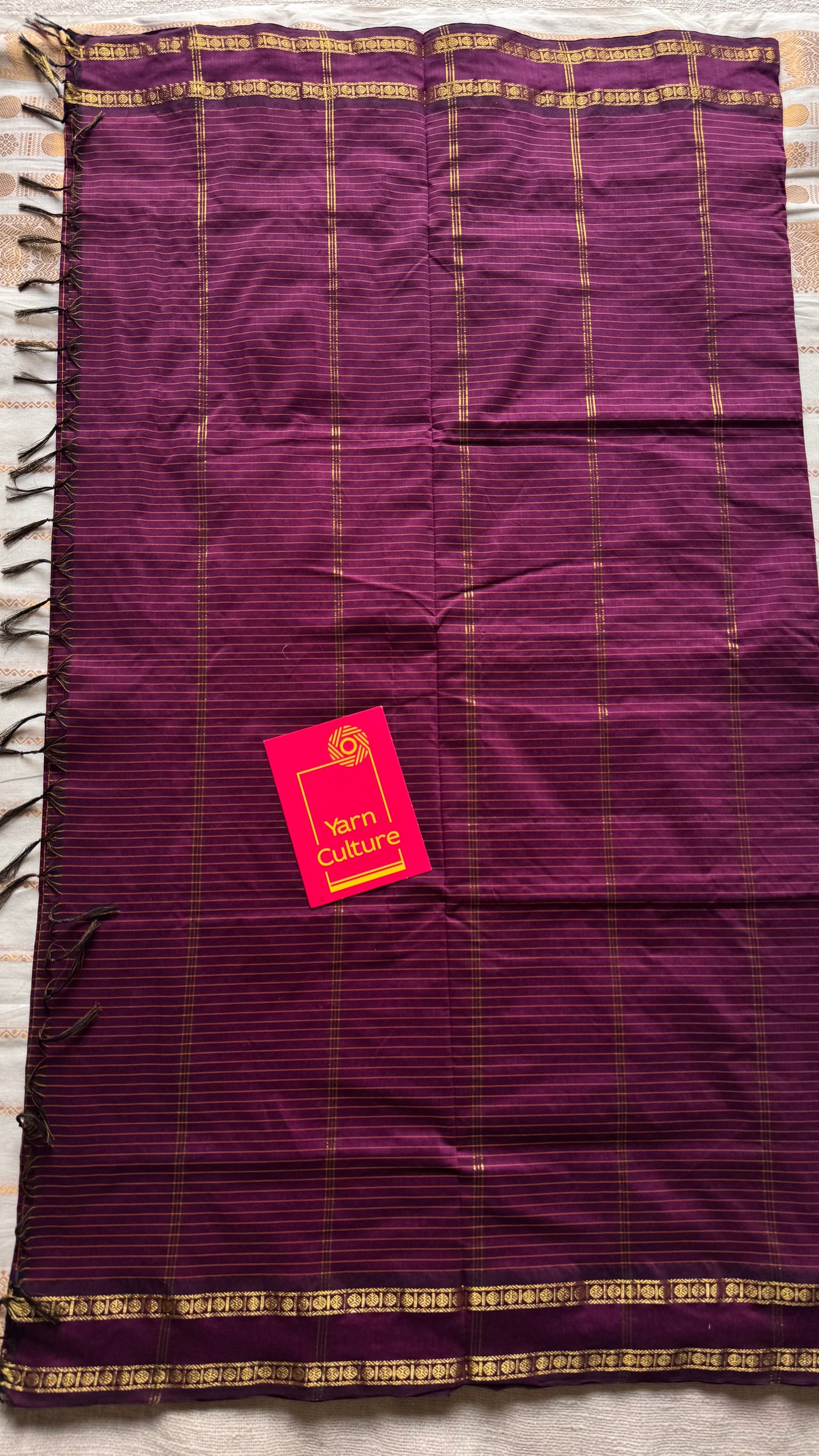 Dark berry pink (light burgundy), arani checks saree, cotton silk - YCCOTNAUG17