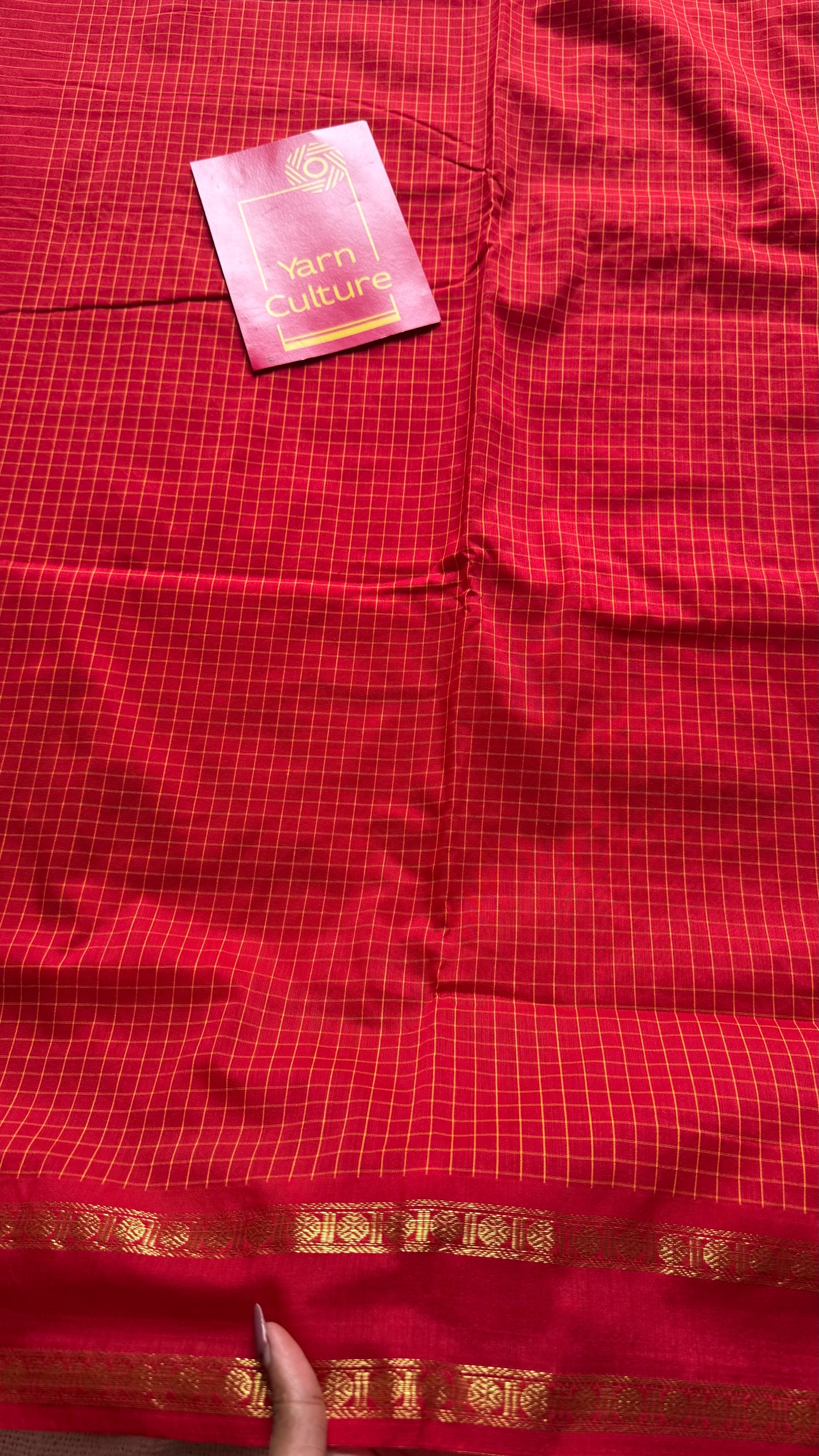 Chilli red arani checks saree, cotton silk - YCCOTNAUG20