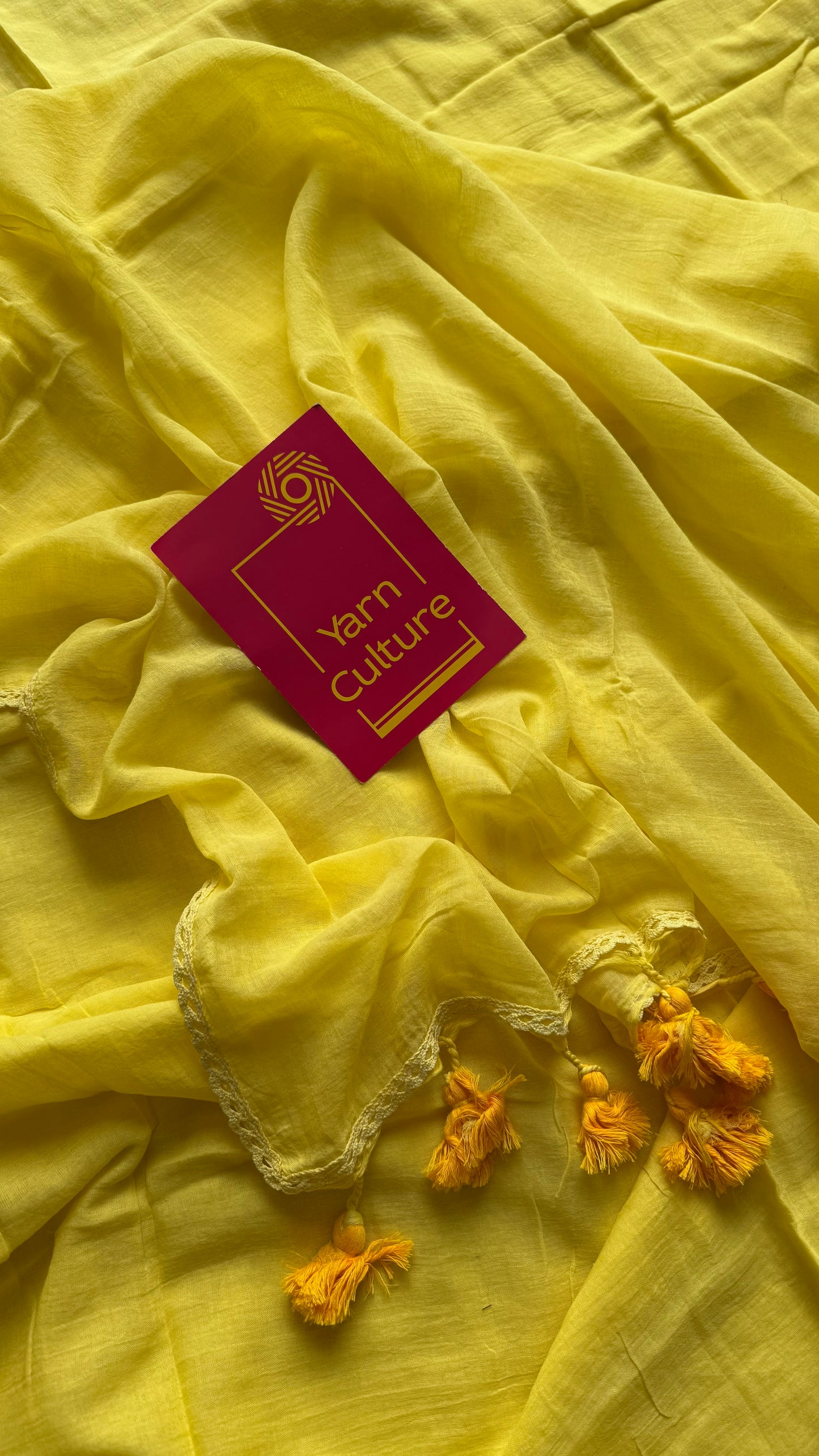 Yellow plain mul saree with lace border - YCBCMCFE402