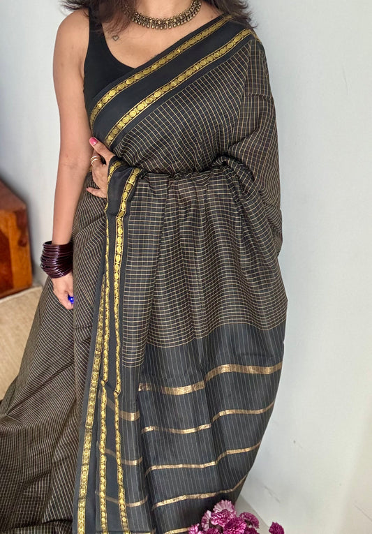 Black, arani checks, cotton silk - YCCOTNJUAR16