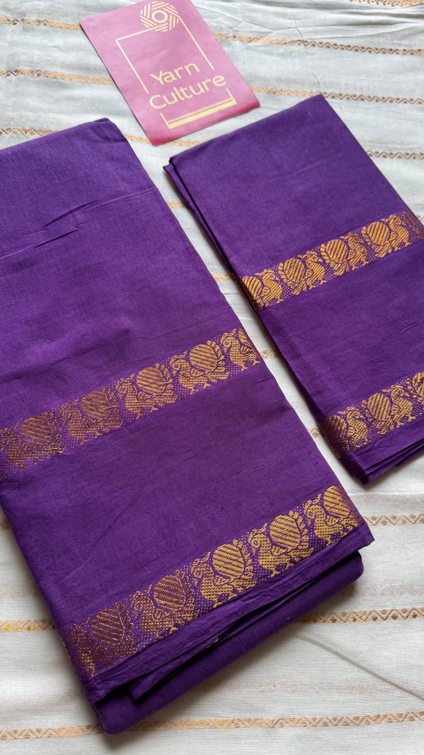 Purple rettaipettu peacock gap border, kattuchayam dyed madurai cotton saree  - YCCOTNMSJUL03