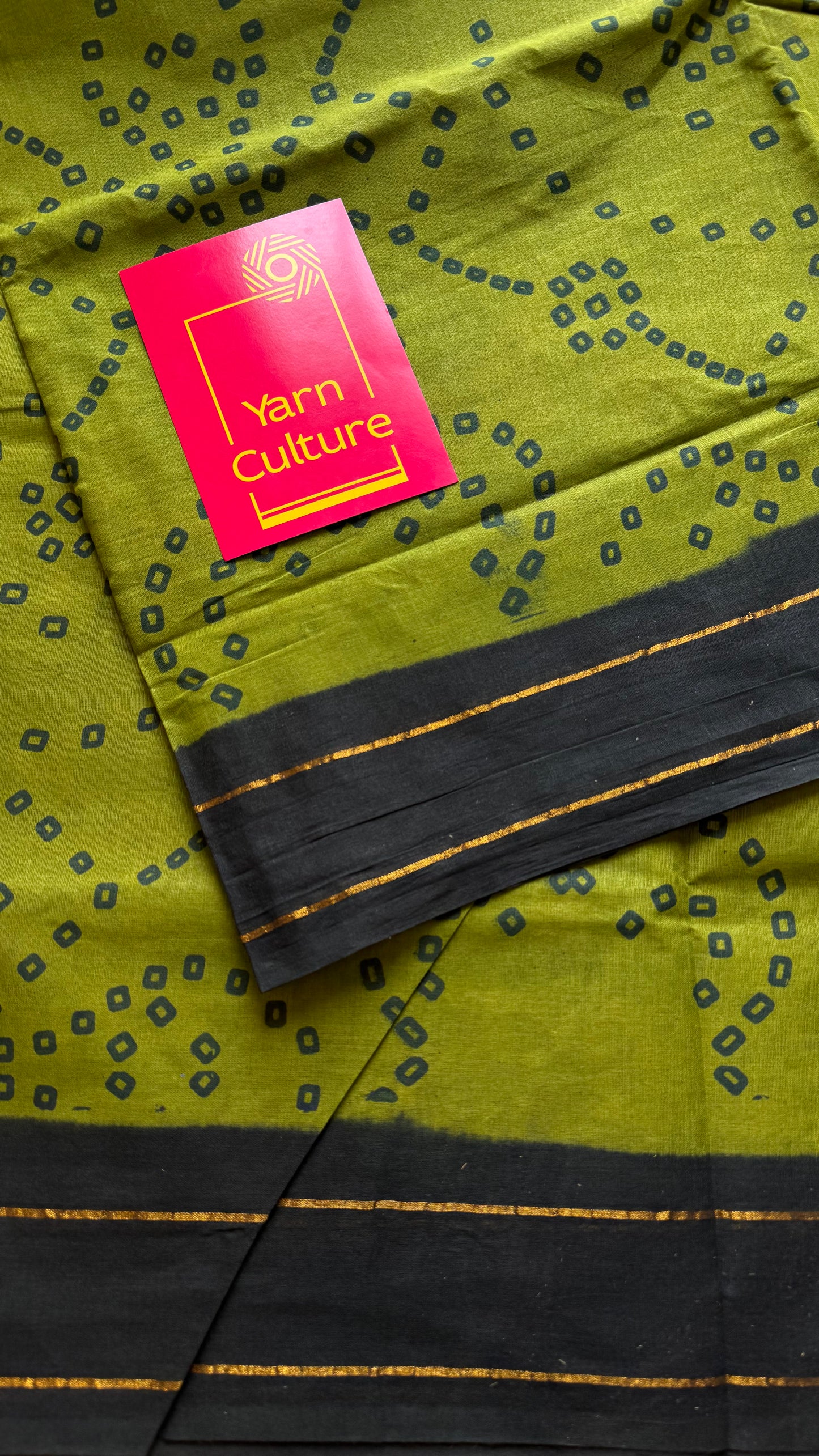 Green with black contrast, kattuchayam dyed madurai cotton saree - YCCOTNMA236
