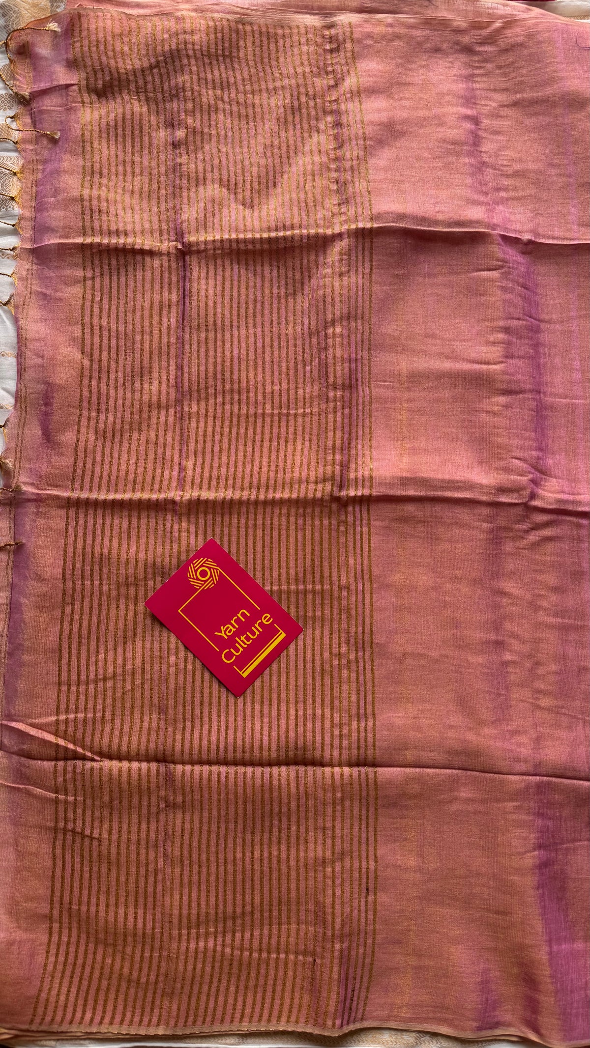 Onion pink with gold, dual tone metallic tissue linen saree - YCBCLTOC54