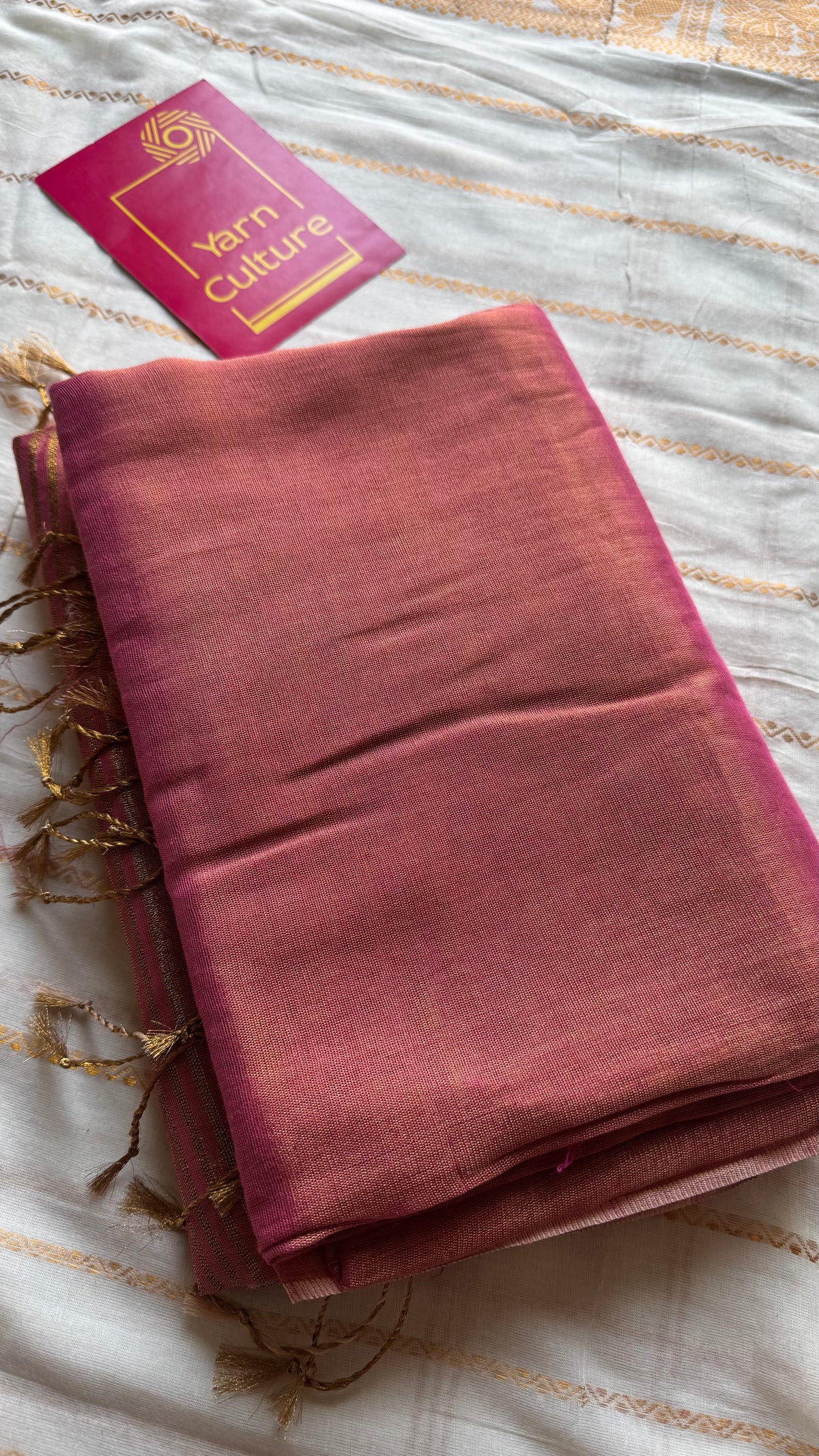 Rani pink with gold, dual tone metallic tissue linen saree - YCBCLTOC55