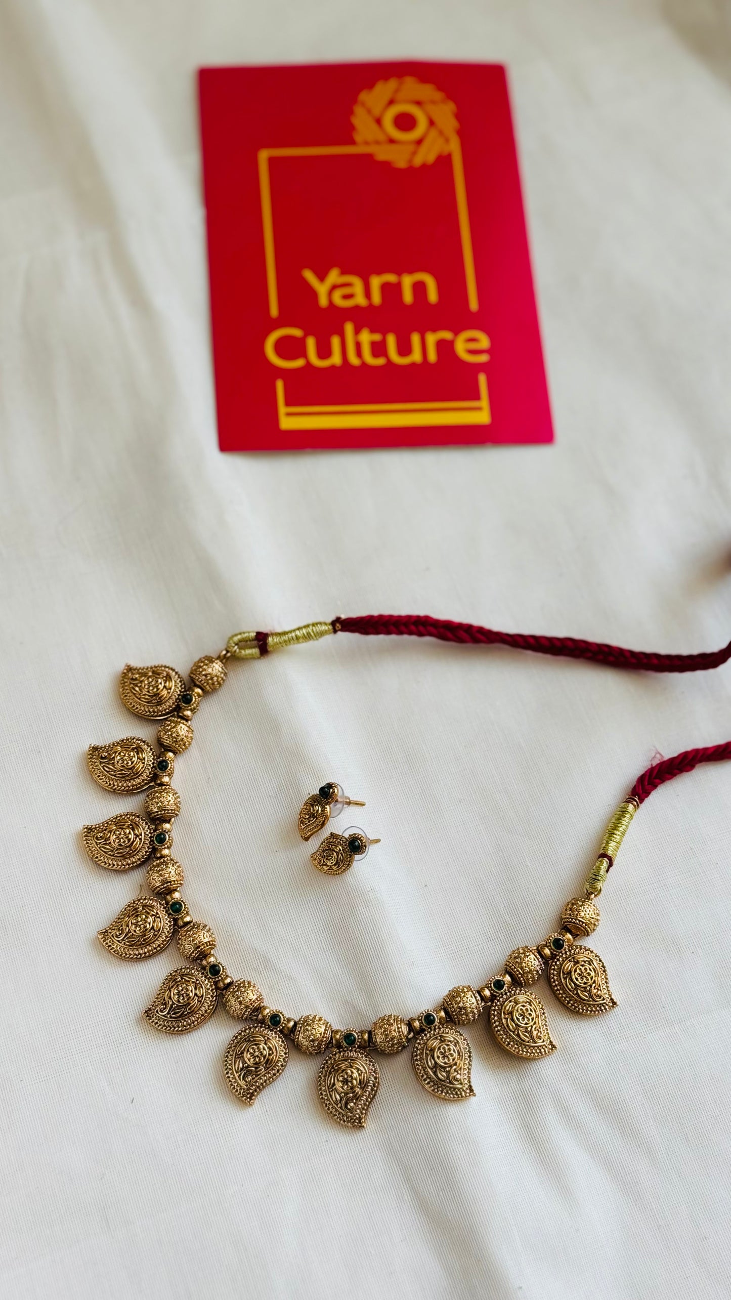 Mango pendant necklace, green beads, with earrings - YCGPNP749