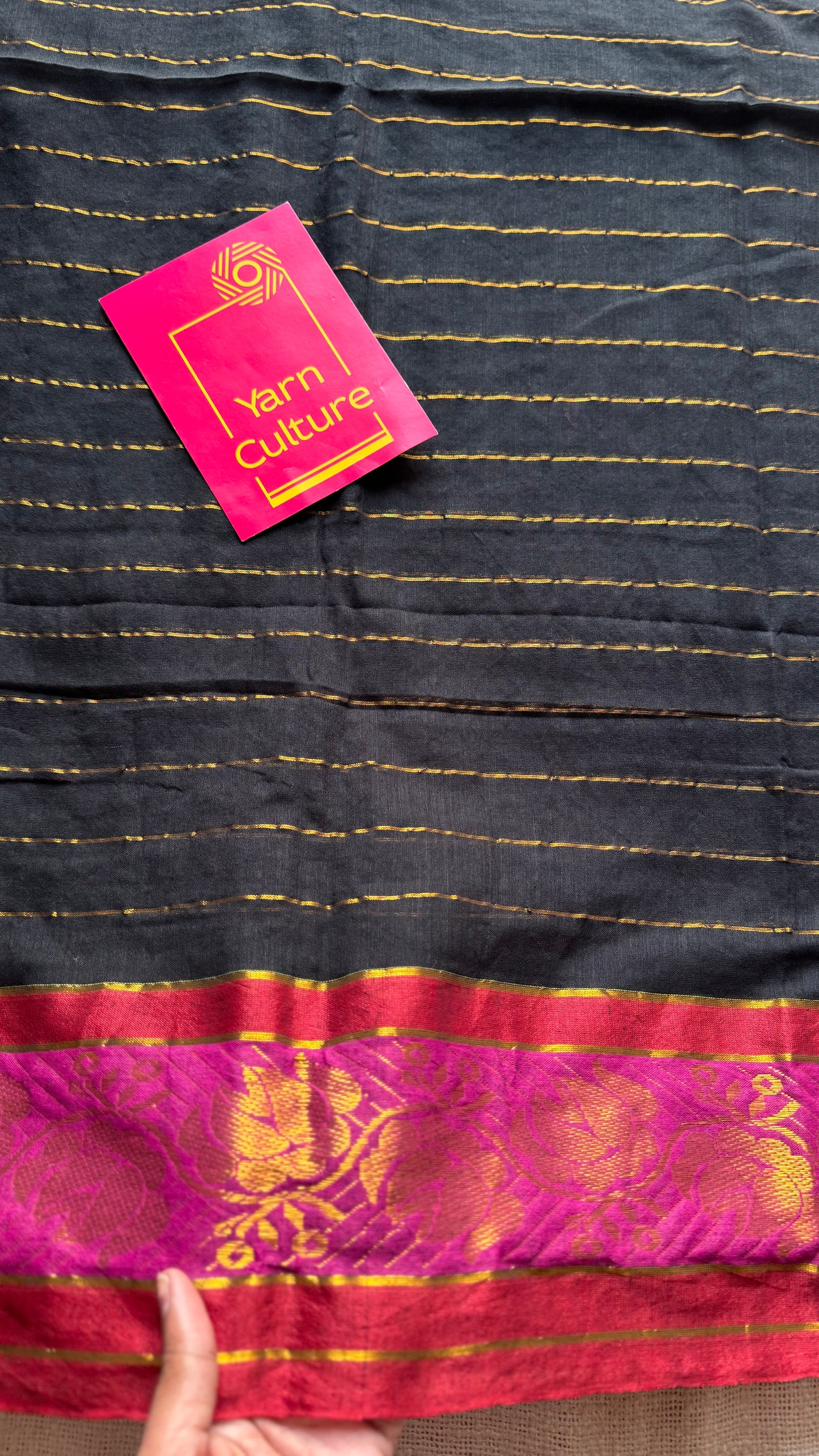 Black mul with magenta and maroon brocade border - YCBCMCNO75