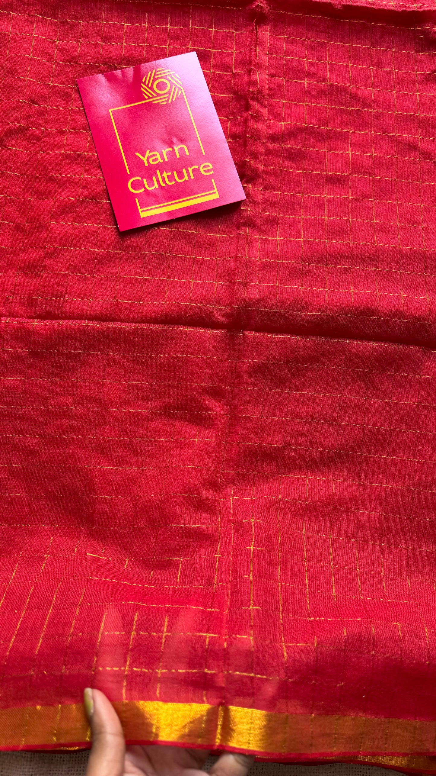 Red mul with gold checks and zari border - YCBCMCJA03