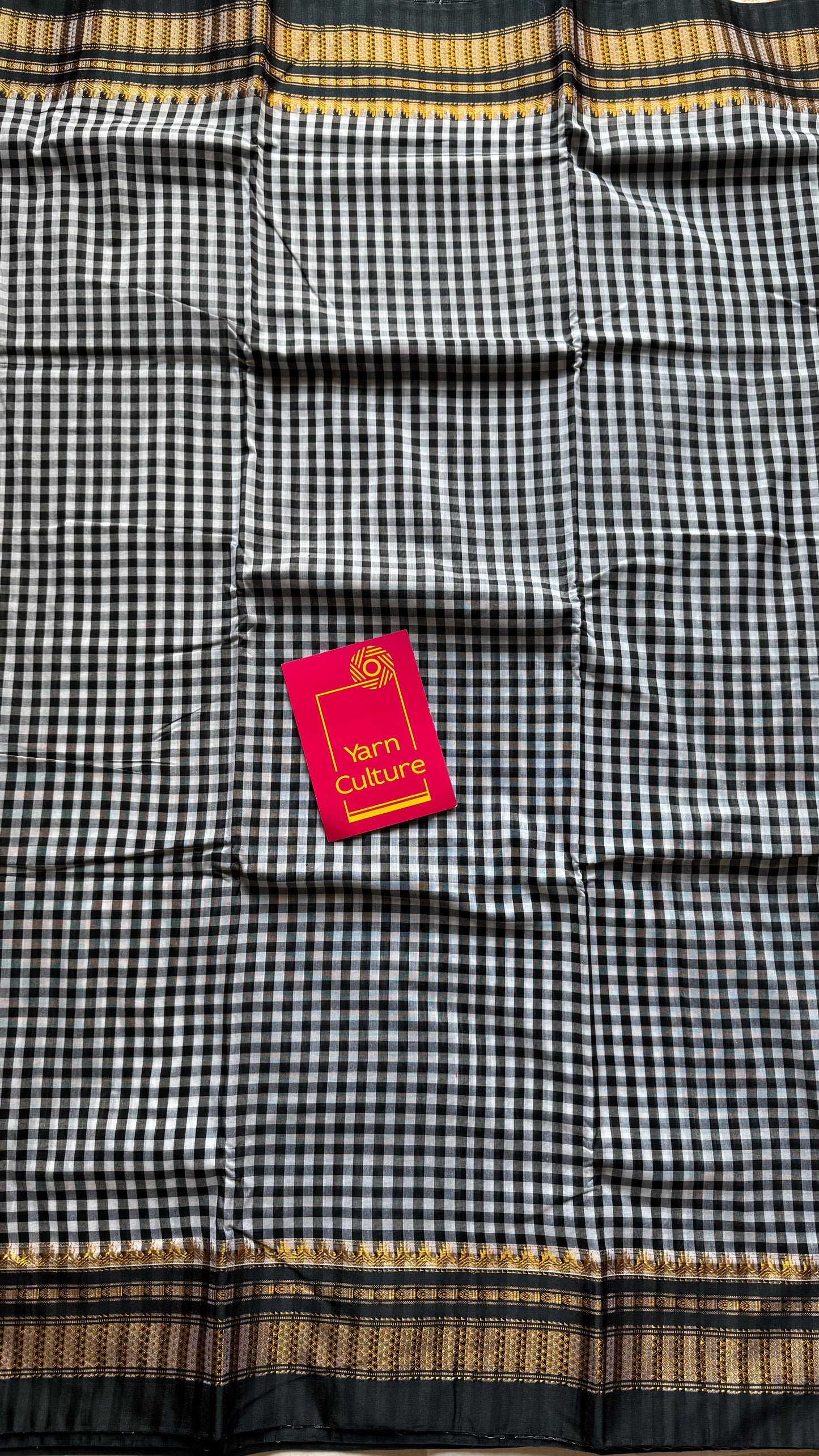 llkal black and white checks with chikki paras border, soft cotton - YCLOKICAP232
