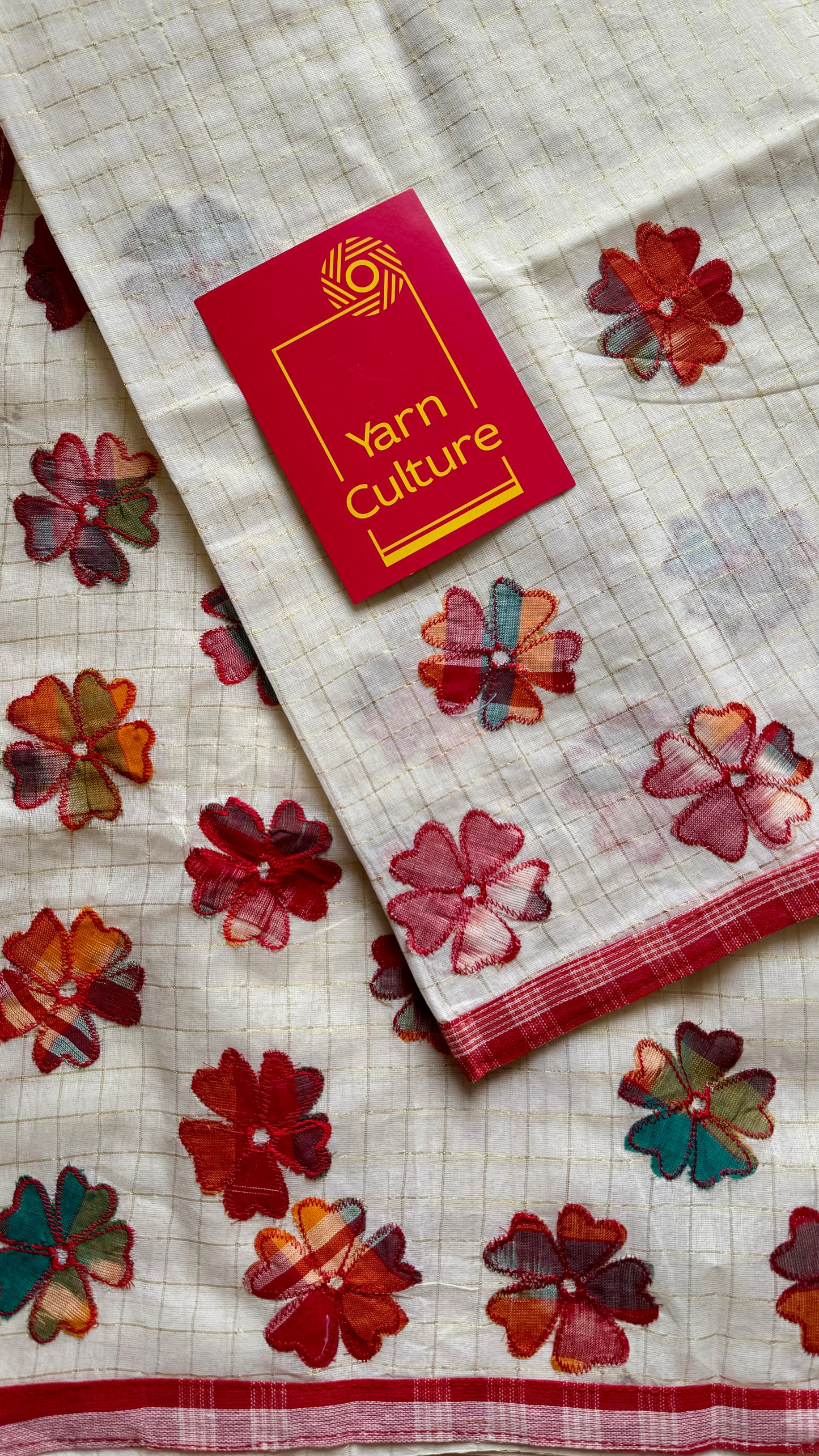 Ivory soft kota saree, with applique floral work - YCIEON88