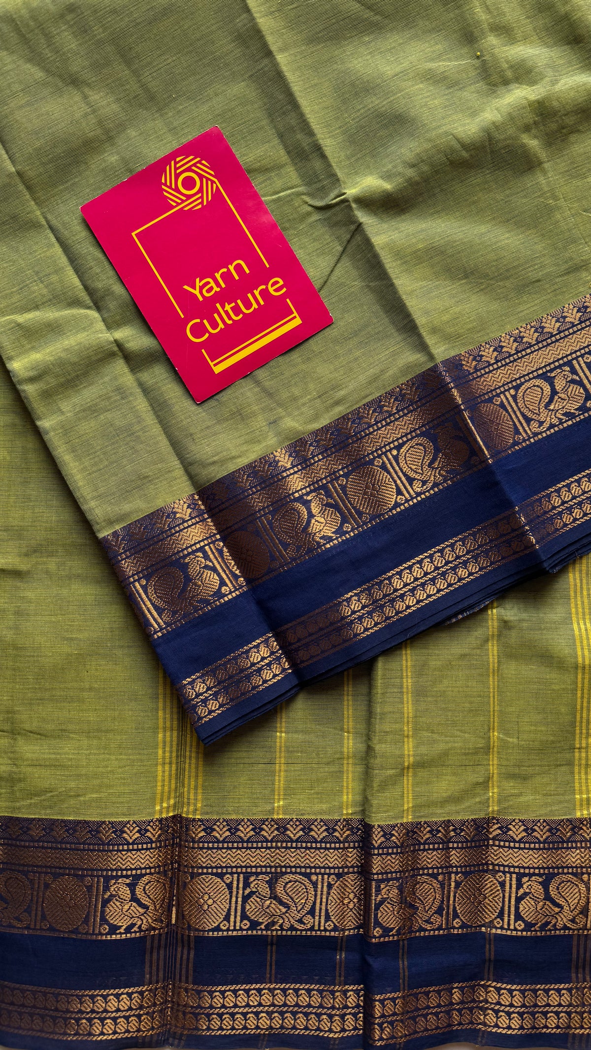 Green with blue gap zari border, kanchi cotton saree - YCCOTNCCOC115