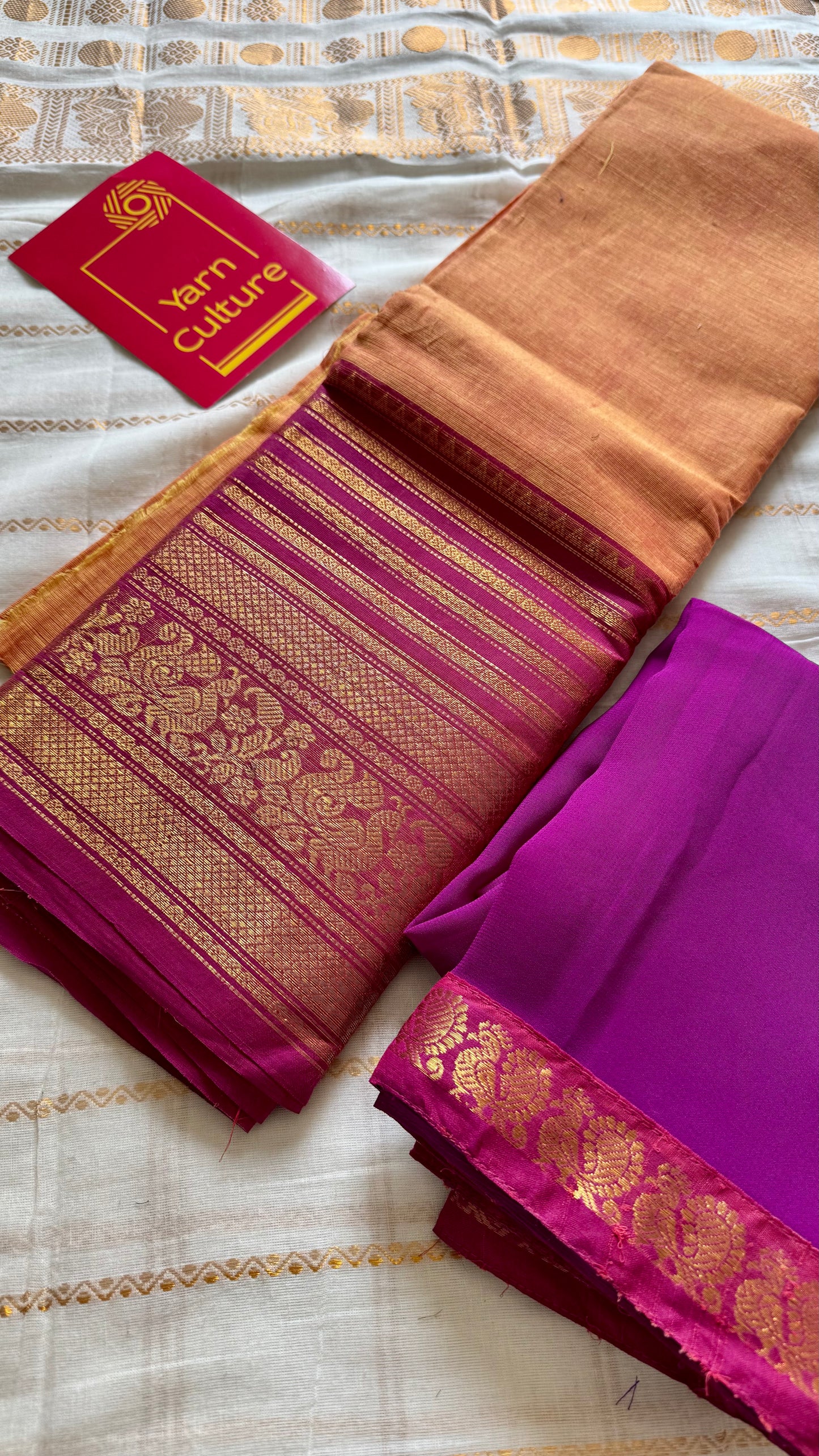 Orange - Magenta unstitched half saree material (dhavani), kanchi cotton - YCIEHS208