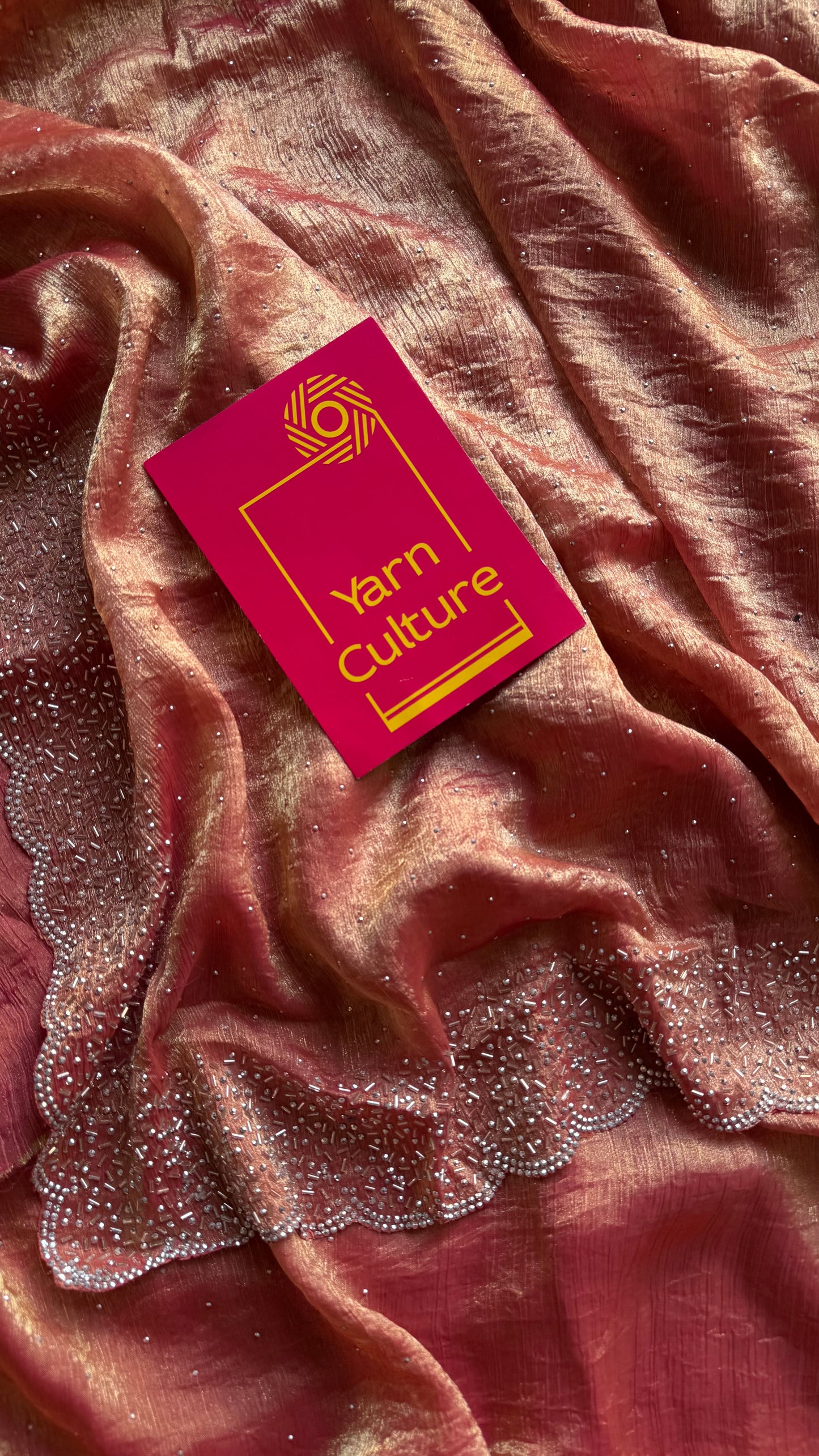 Peach Pink - peach pink dual tone space silk, jarkhan stone work - YCDOSNO35