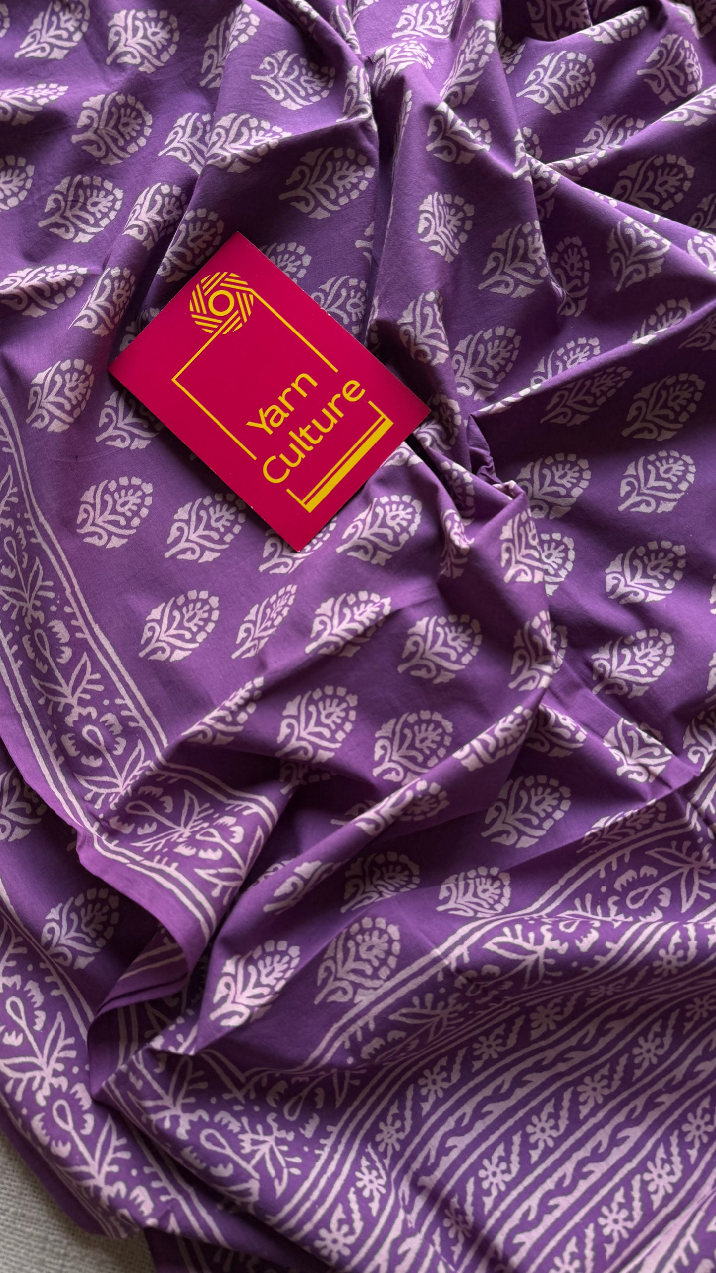 Purple with off white floral block printed soft cotton saree - YCTORCMA17