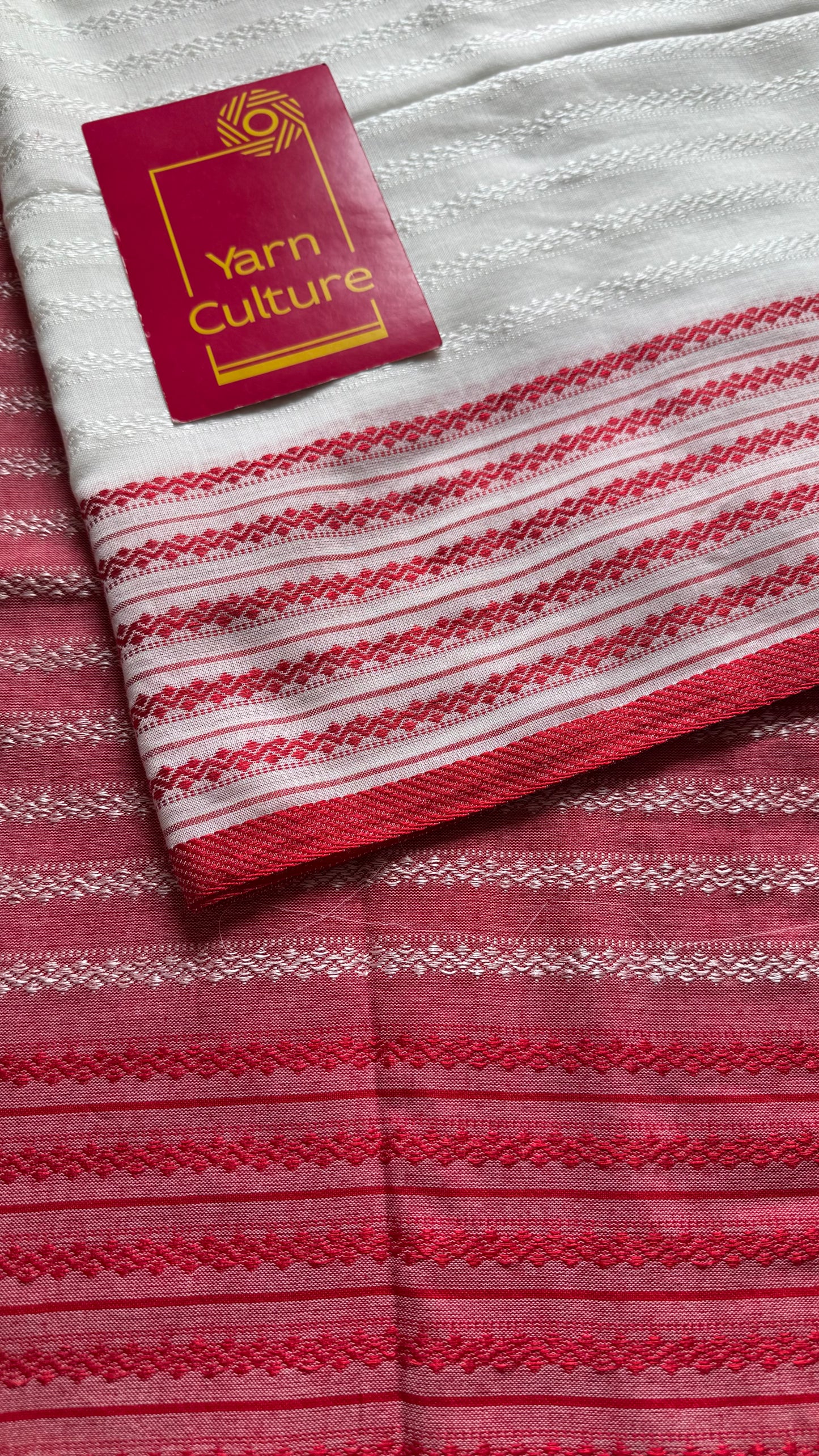 White with red patterned border, self pattern, soft cotton - YCBCDP09