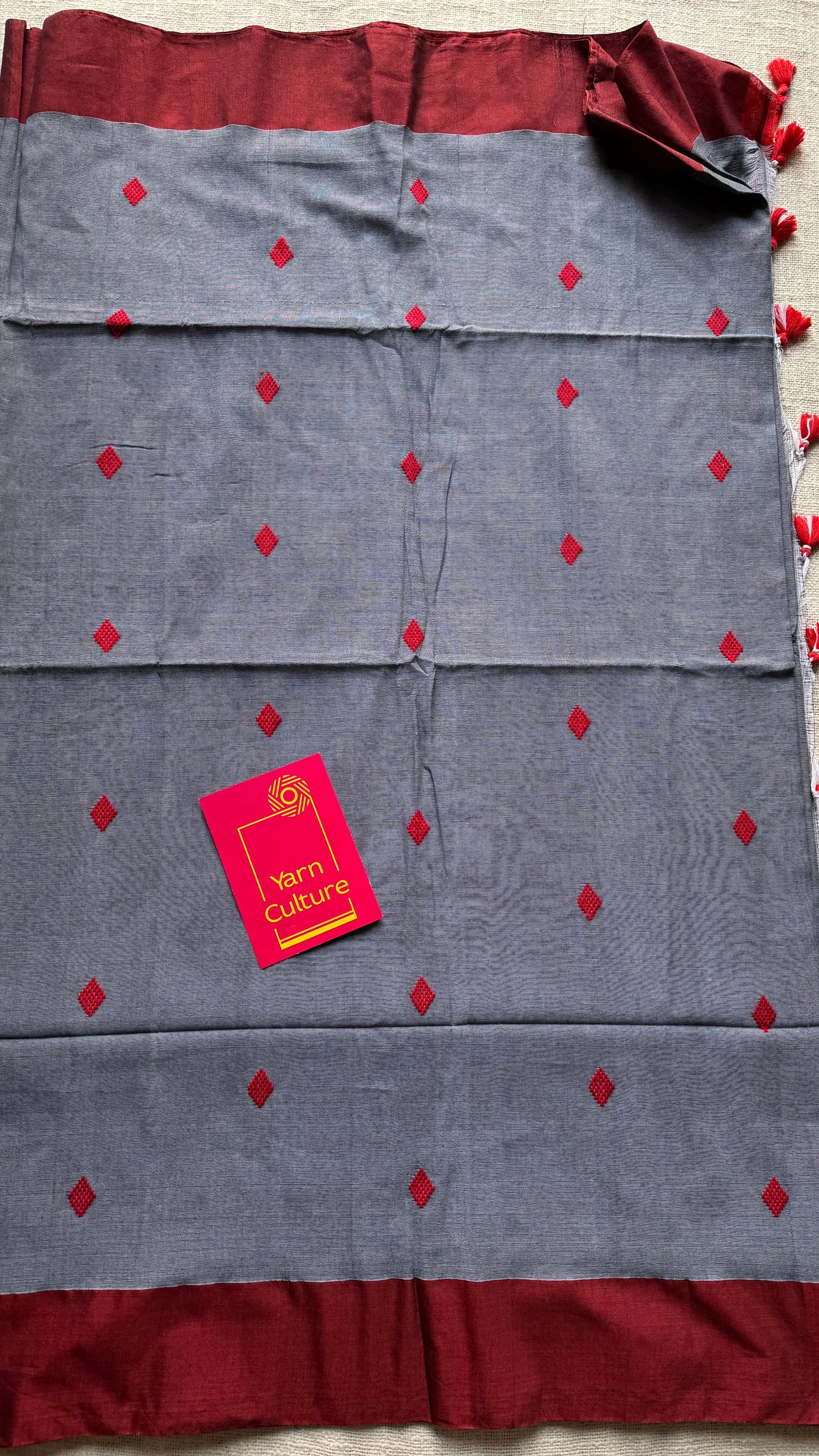 Grey with maroon, soft khadi cotton with woven motifs - YCBCKCDE24