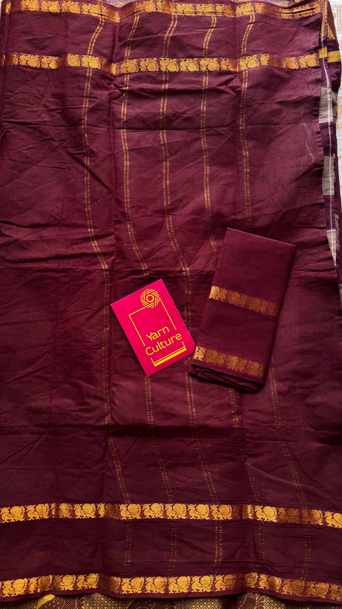Maroon with multicoloured checks, cotton half and half saree - YCCOTNIDOC126