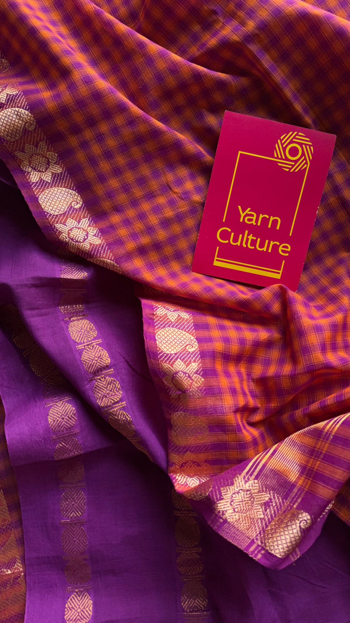 Orange and magenta with purple, sungudi and chettinad cotton half-half saree - YCCOTNIDOC38