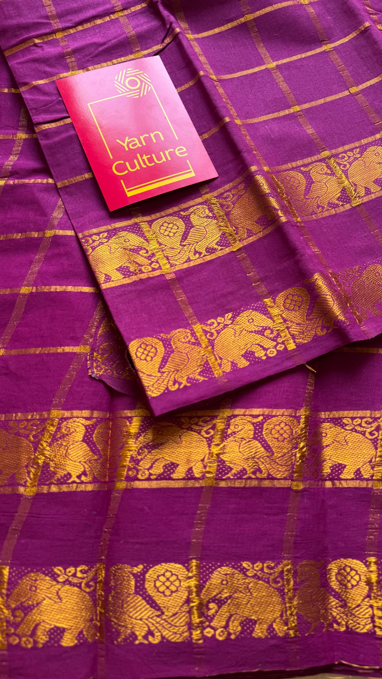 Purple pink (vadamalli) pavithra kattam with motif double border, kattuchayam dyed madurai cotton saree - YCCOTNMSAP179