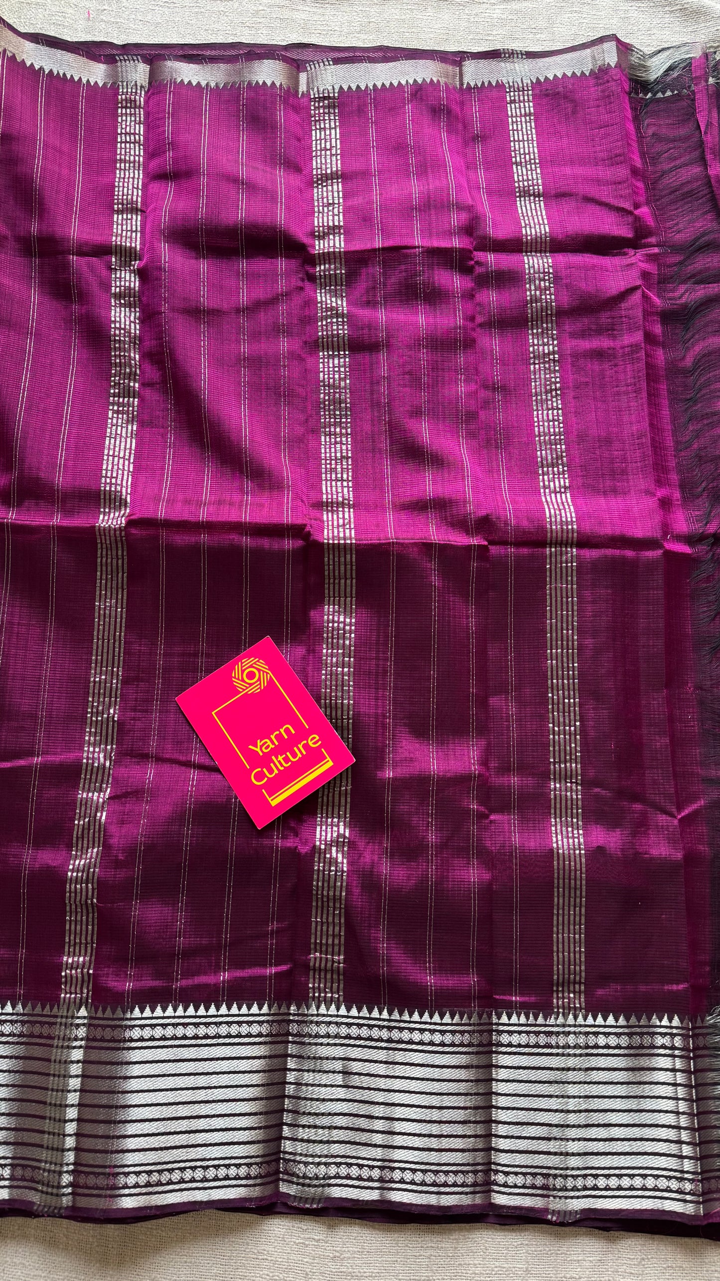Purple pink with silver woven zari border, mangalgiri silk cotton, handwoven, soft, light weight- YCWOTDFEM406