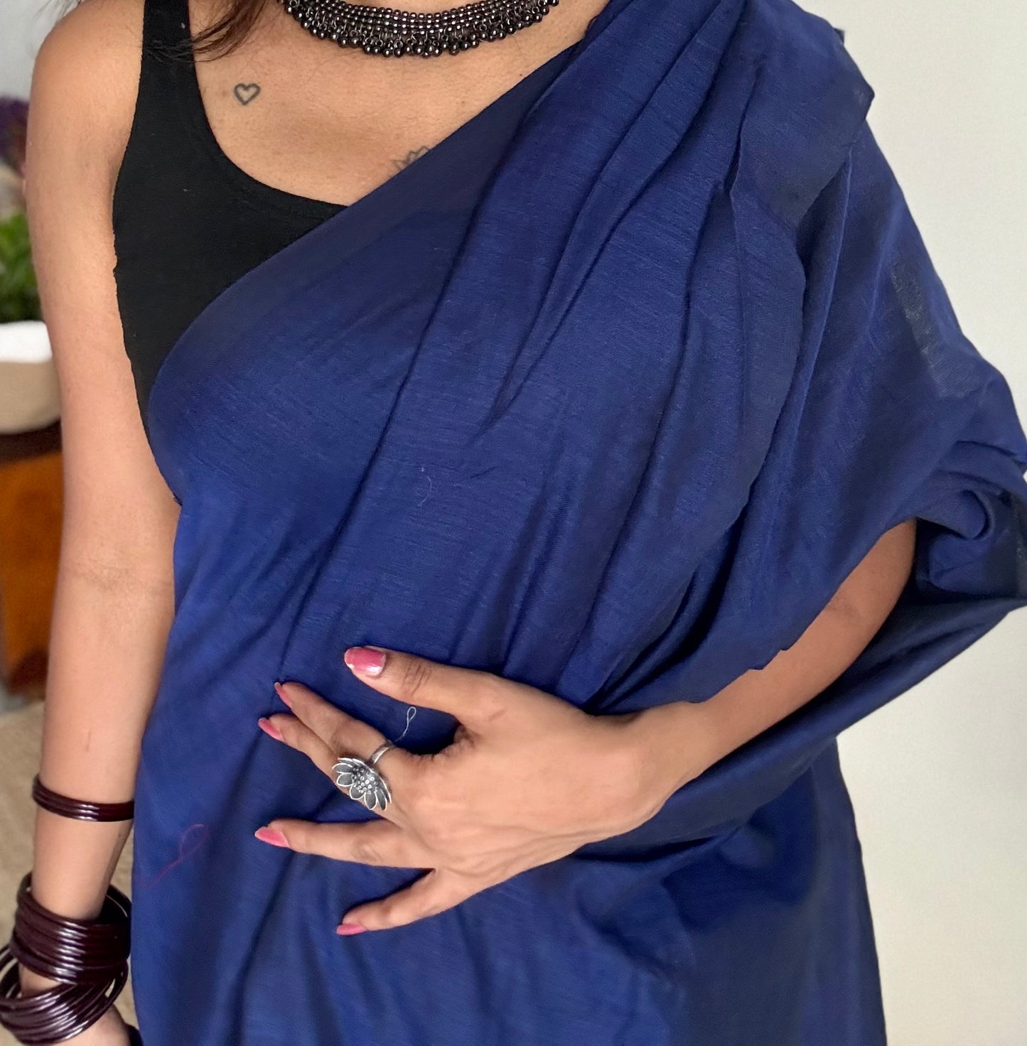 Dark blue soft cotton saree  - YCBCKCAP25