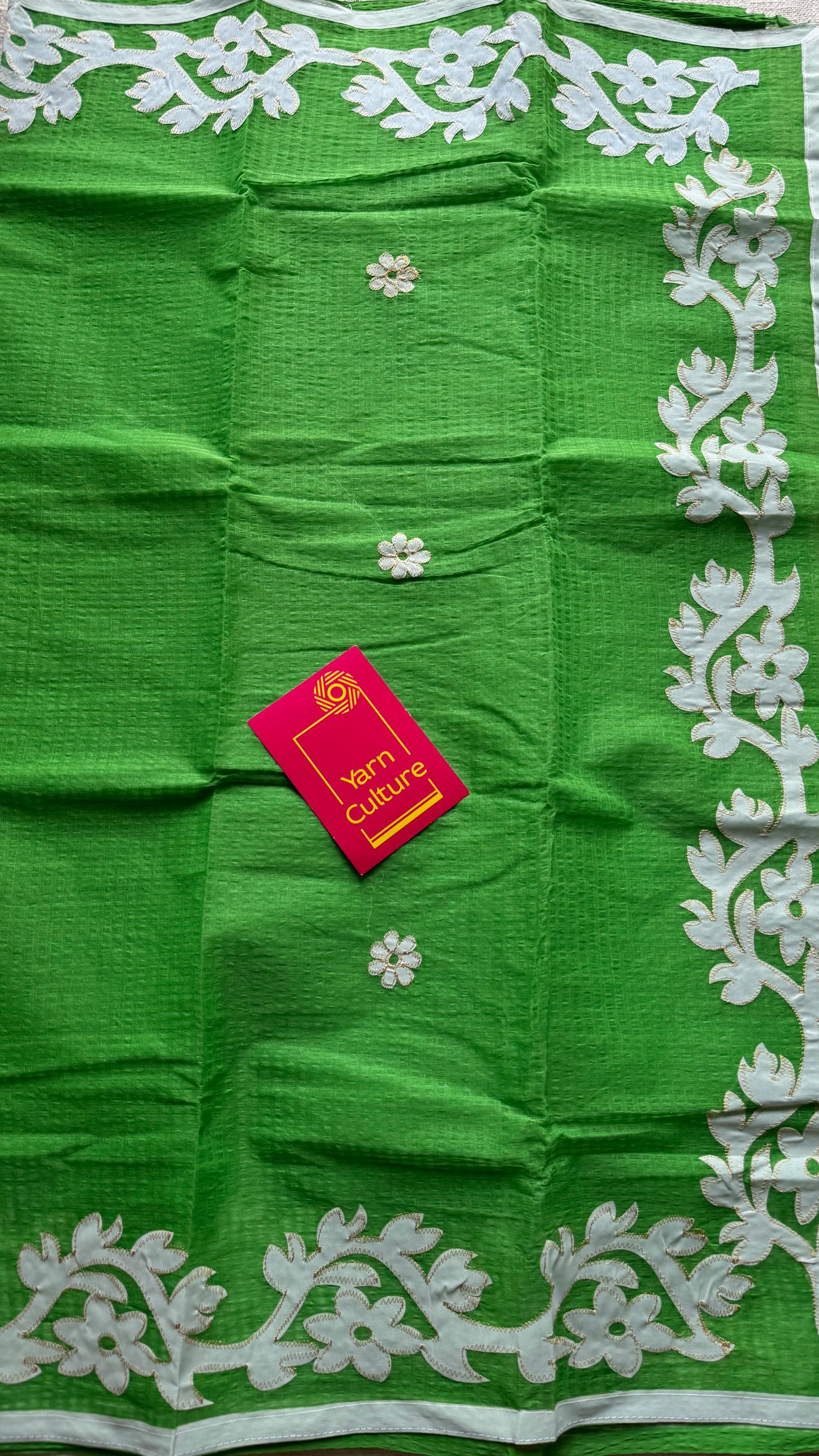 Khatta Kairi - green kota saree with white floral cut work - YCTORKDAP15