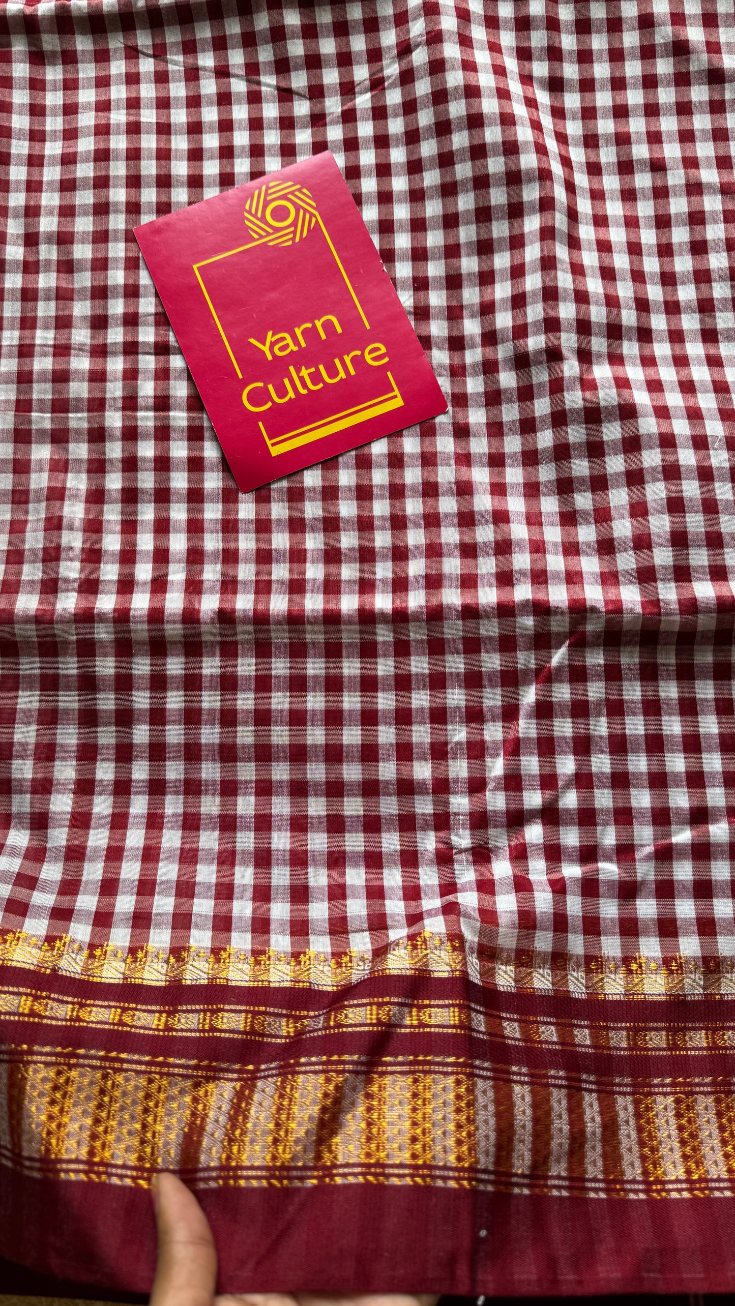 llkal dark maroon and white checks with chikki paras border, soft cotton with art silk blend - YCLOKICAP231
