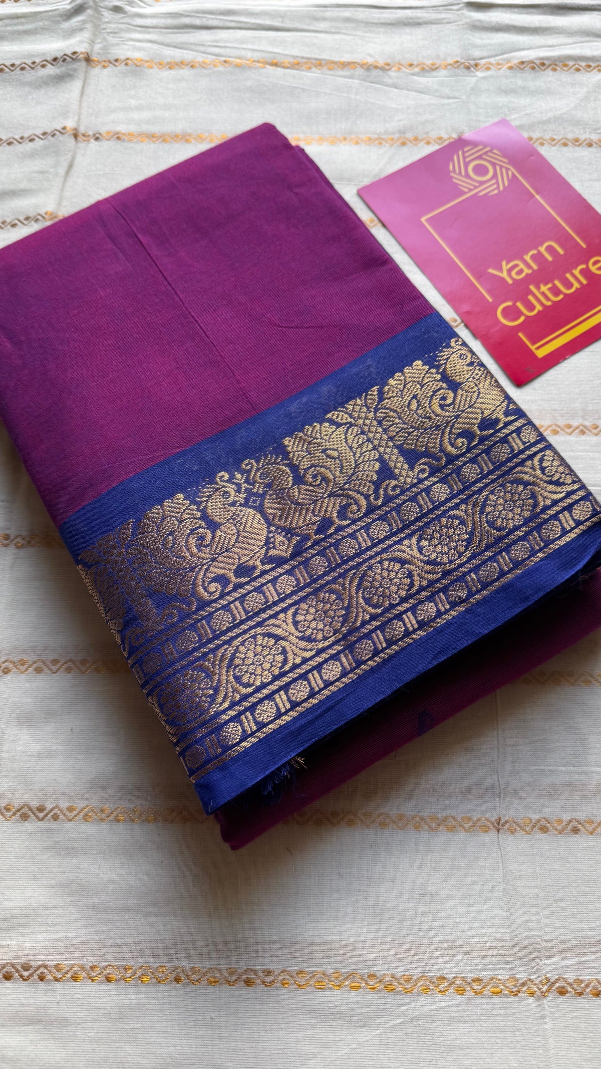 Purple pink with royal blue zari border chettinad cotton saree - YCCOTNCKSE15