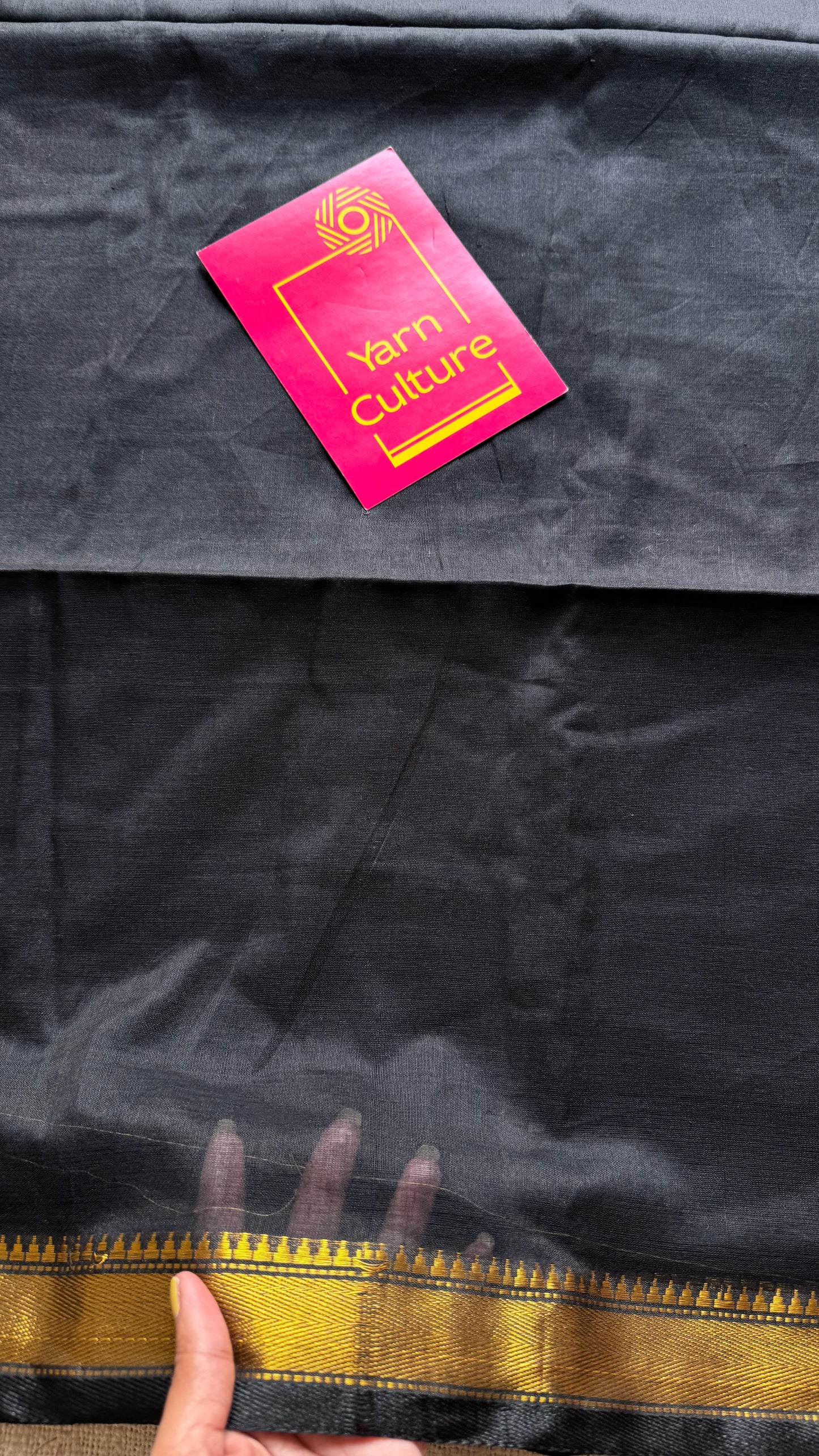 Black soft cotton with maheswari gold zari border - YCBCMCFE213