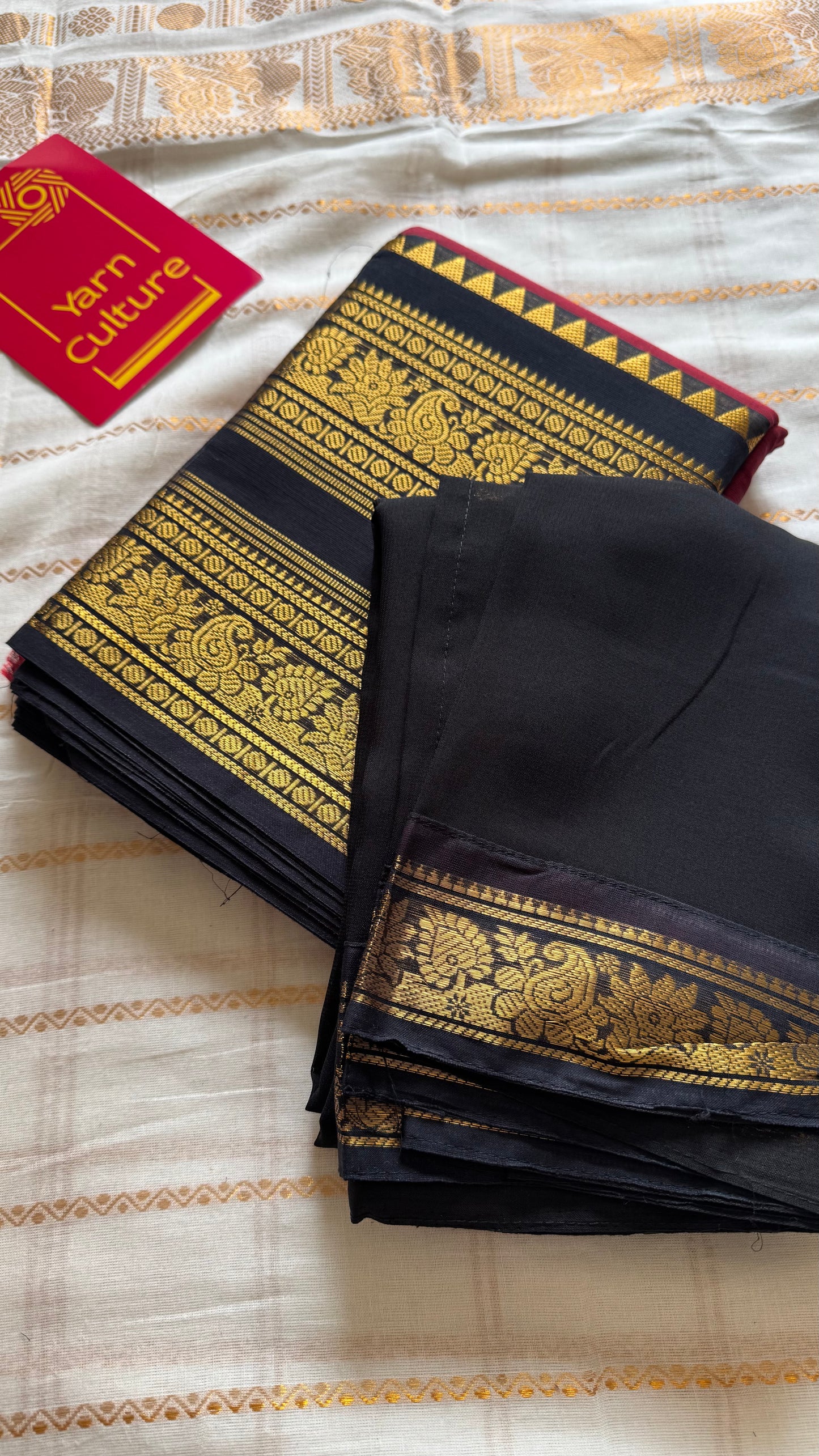 Maroon - Black unstitched half saree material (dhavani), kanchi cotton - YCIEHS210