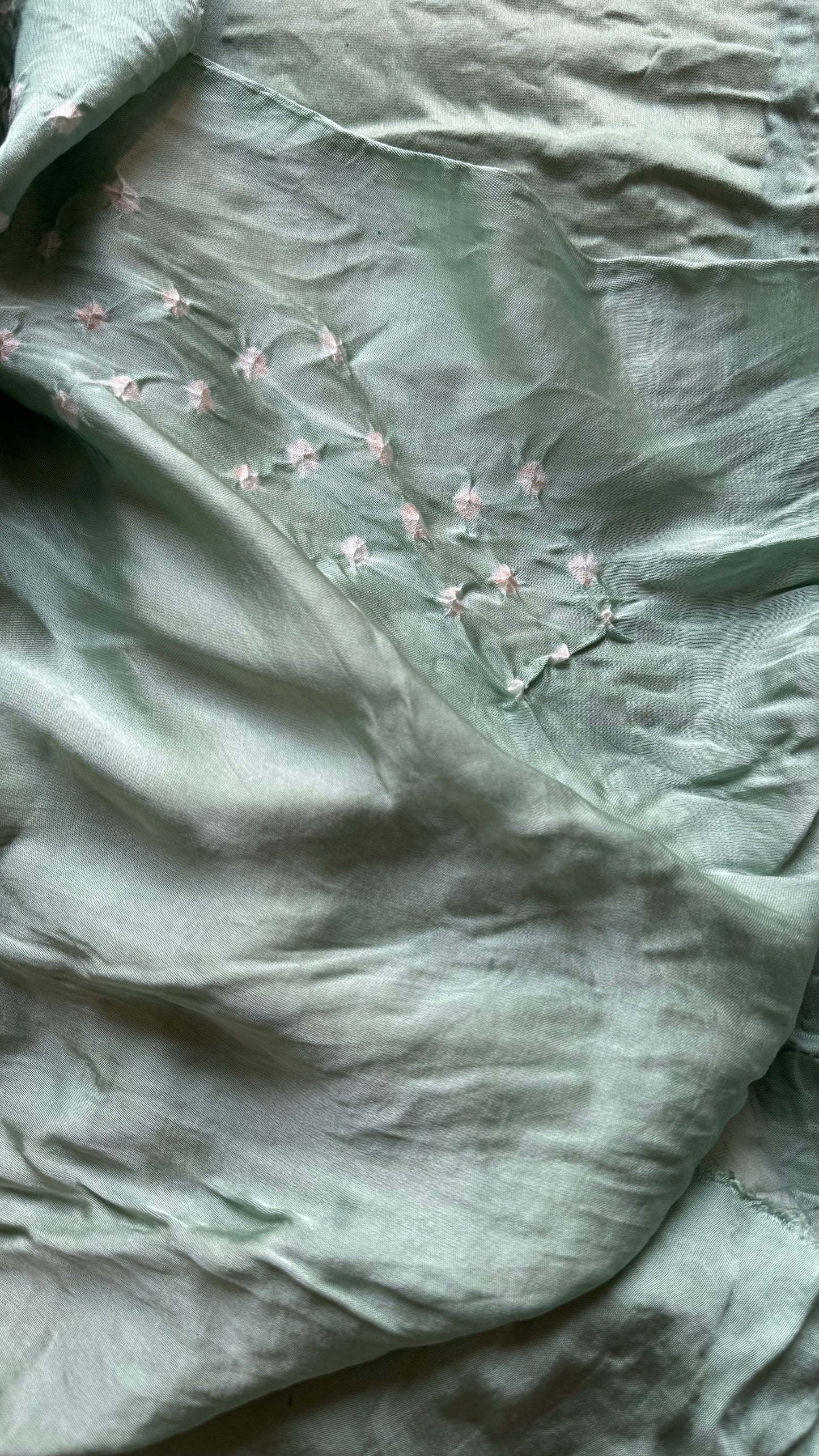 Pastel mint blue, crushed bandhej pure modal silk saree with lagdi patta zari pallu - YCTOKBM333